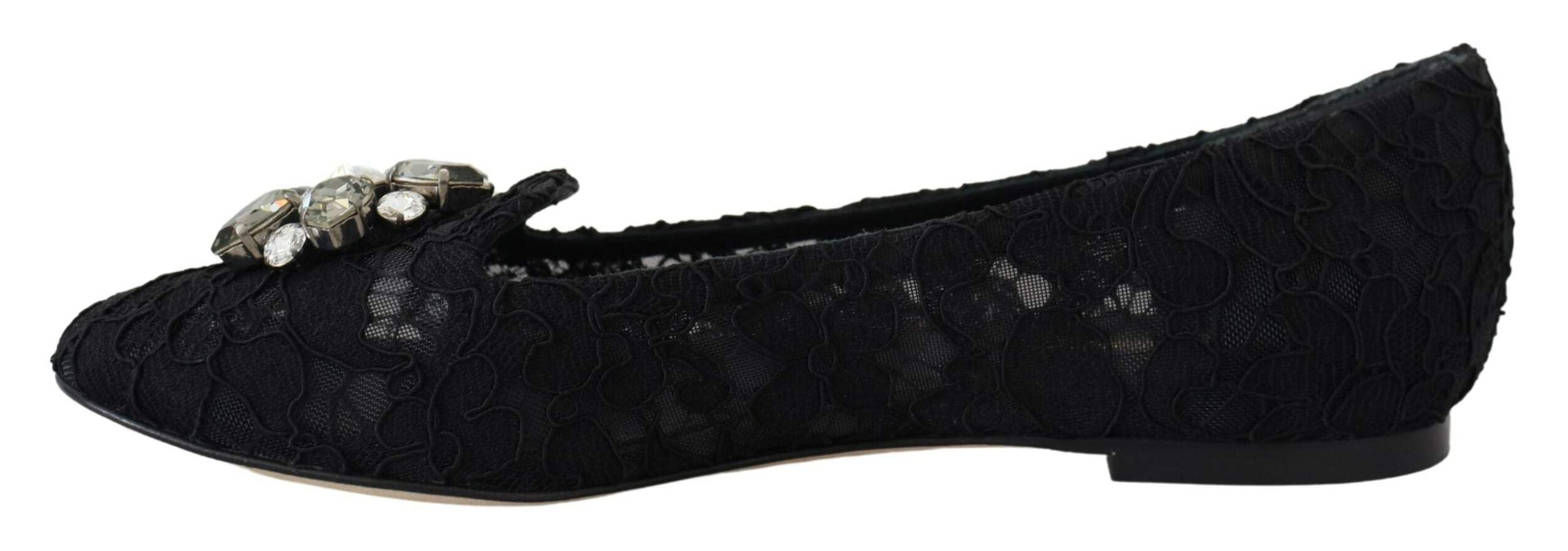 Dolce & Gabbana Black Lace Crystal Flats for Women - Elegant Party Shoes