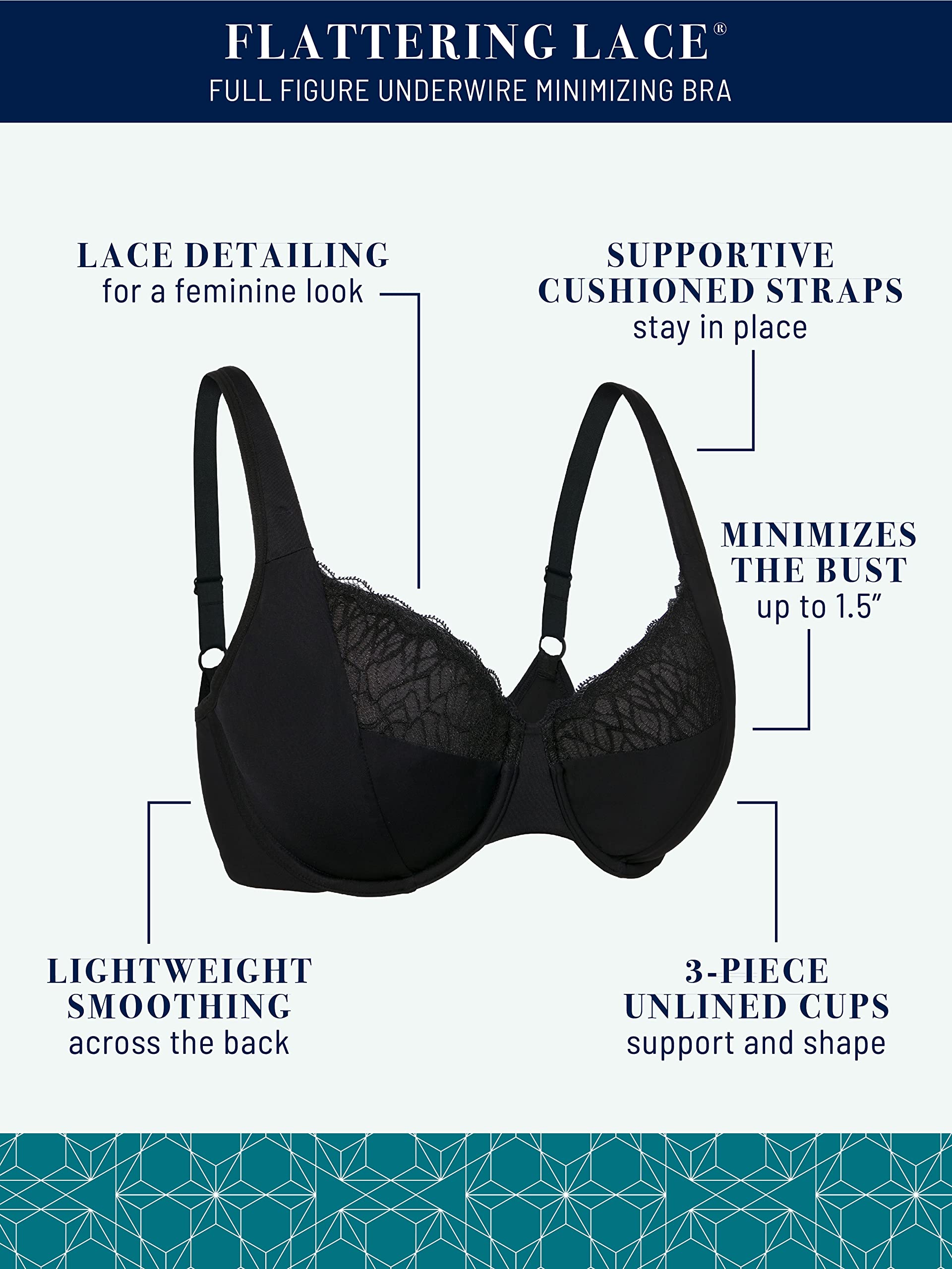 Vanity Fair Women's Flattering Lace Full Figure Minimizer Underwire Bra - Comfortable Support for Everyday Wear, Work & Special Occasions