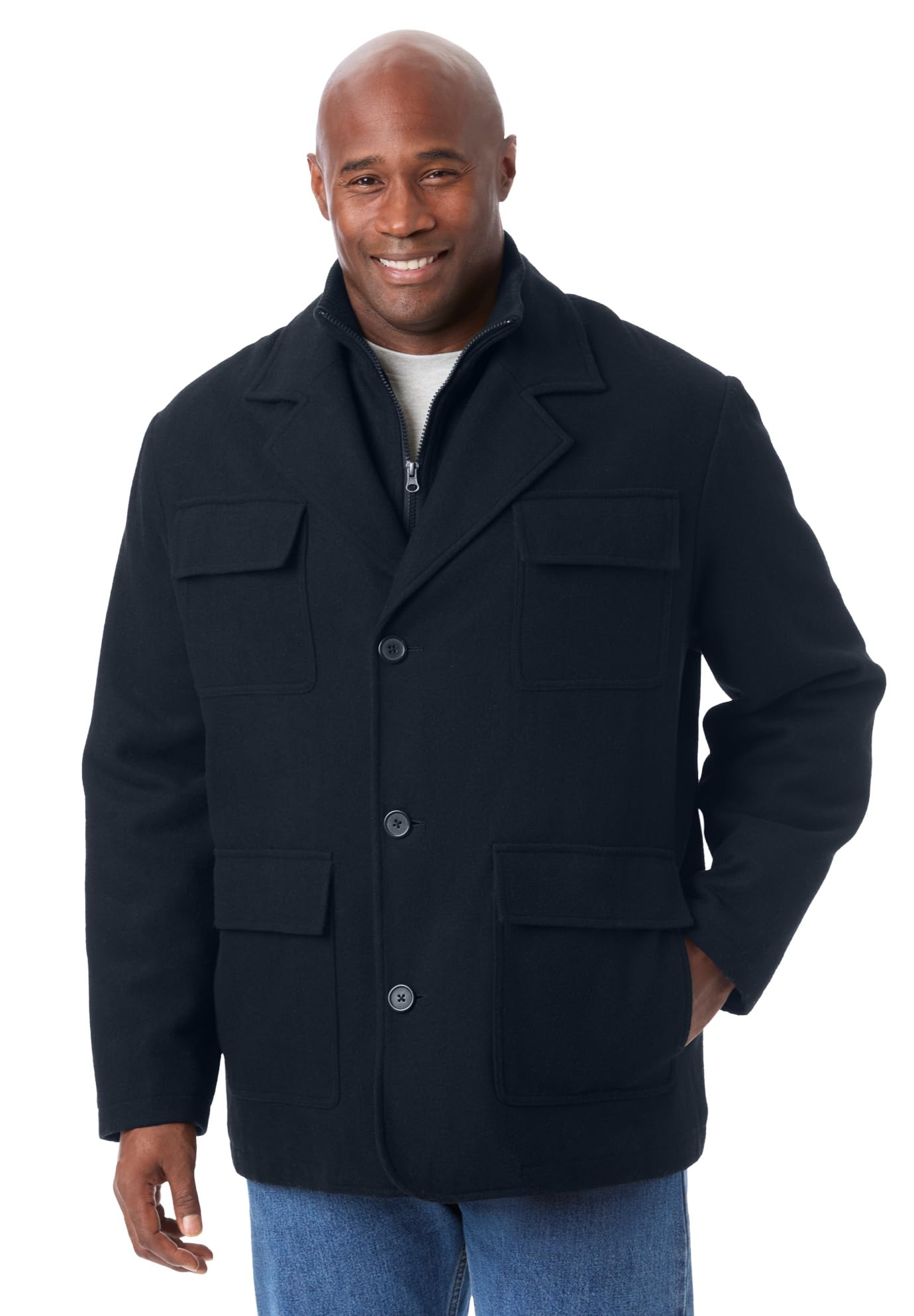 KingSize Men's Big & Tall Multi-Pocket Wool Inset Jacket - Warm Winter Coat for Outdoor Activities, Work & Casual Wear