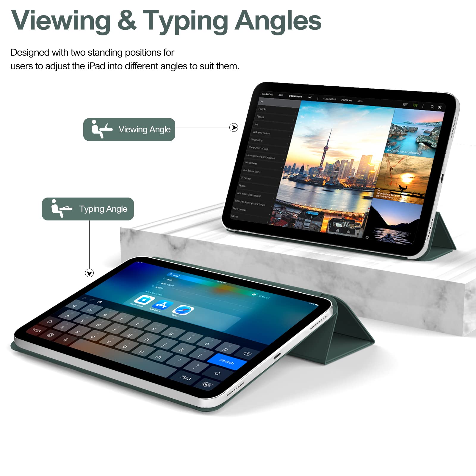 Premium Magnetic iPad Air 11 Inch Case (2025/2024 M3/M2) & iPad Air 10.9 Inch (5th/4th Gen 2022/2020) - Slim Trifold Stand Smart Cover with Apple Pencil Charging Support - Dark Green - Perfect for Work, Travel & Home Office Use