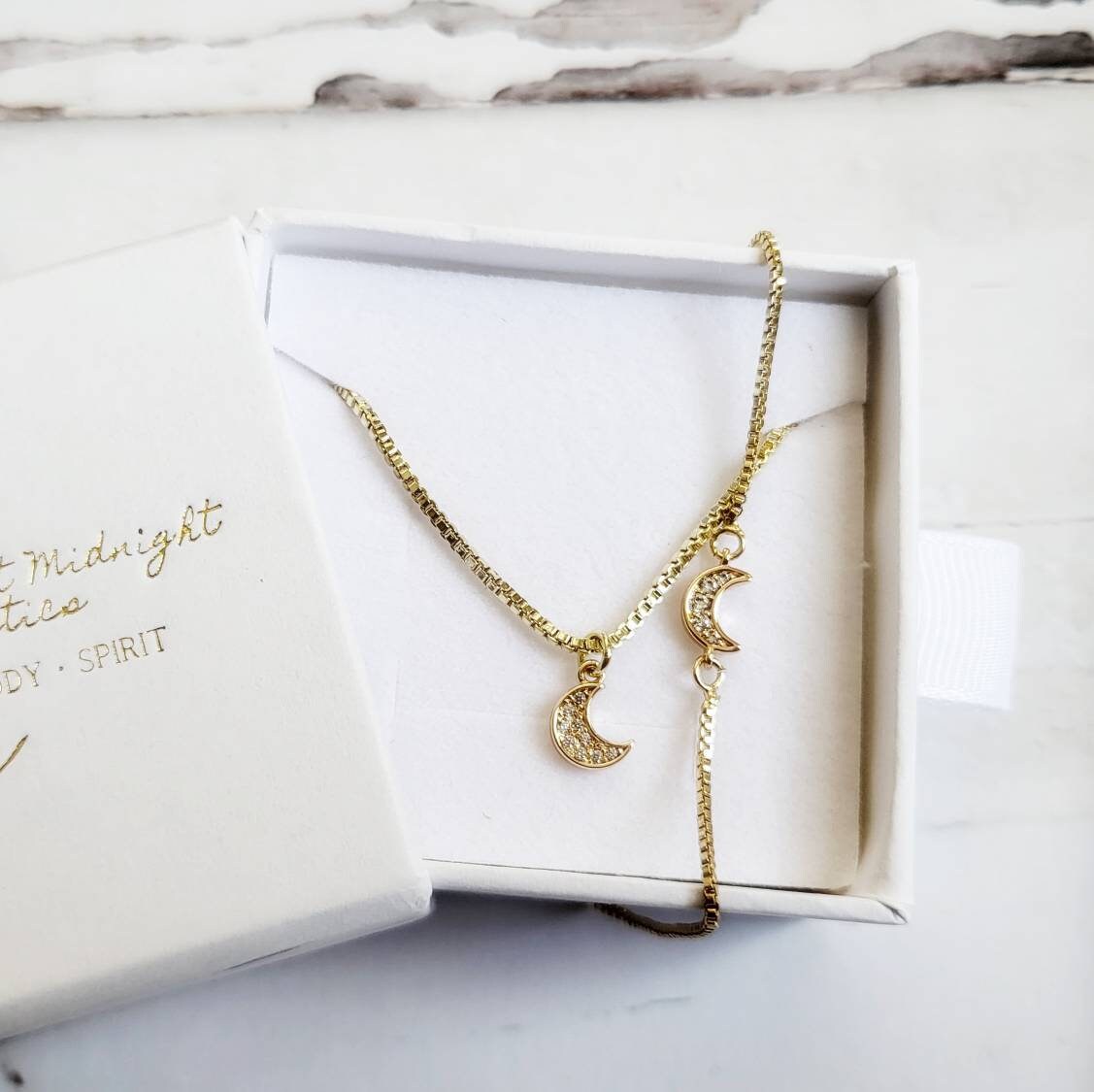 14K Gold Delicate Dainty Crescent Moon Necklace for Women - Elegant Minimalist Layering Jewelry Gift for Her - Perfect for Date Night, Wedding & Everyday Wear