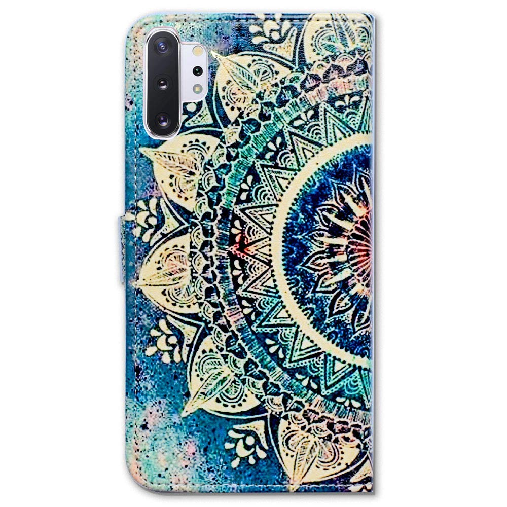 Premium Leather Wallet Case for Samsung Galaxy Note 10 Plus - Green Mandala Design with Card Slots & Kickstand | Protective Cover with Side Pocket for Credit Cards & ID | Perfect for Work, Travel & Daily Use