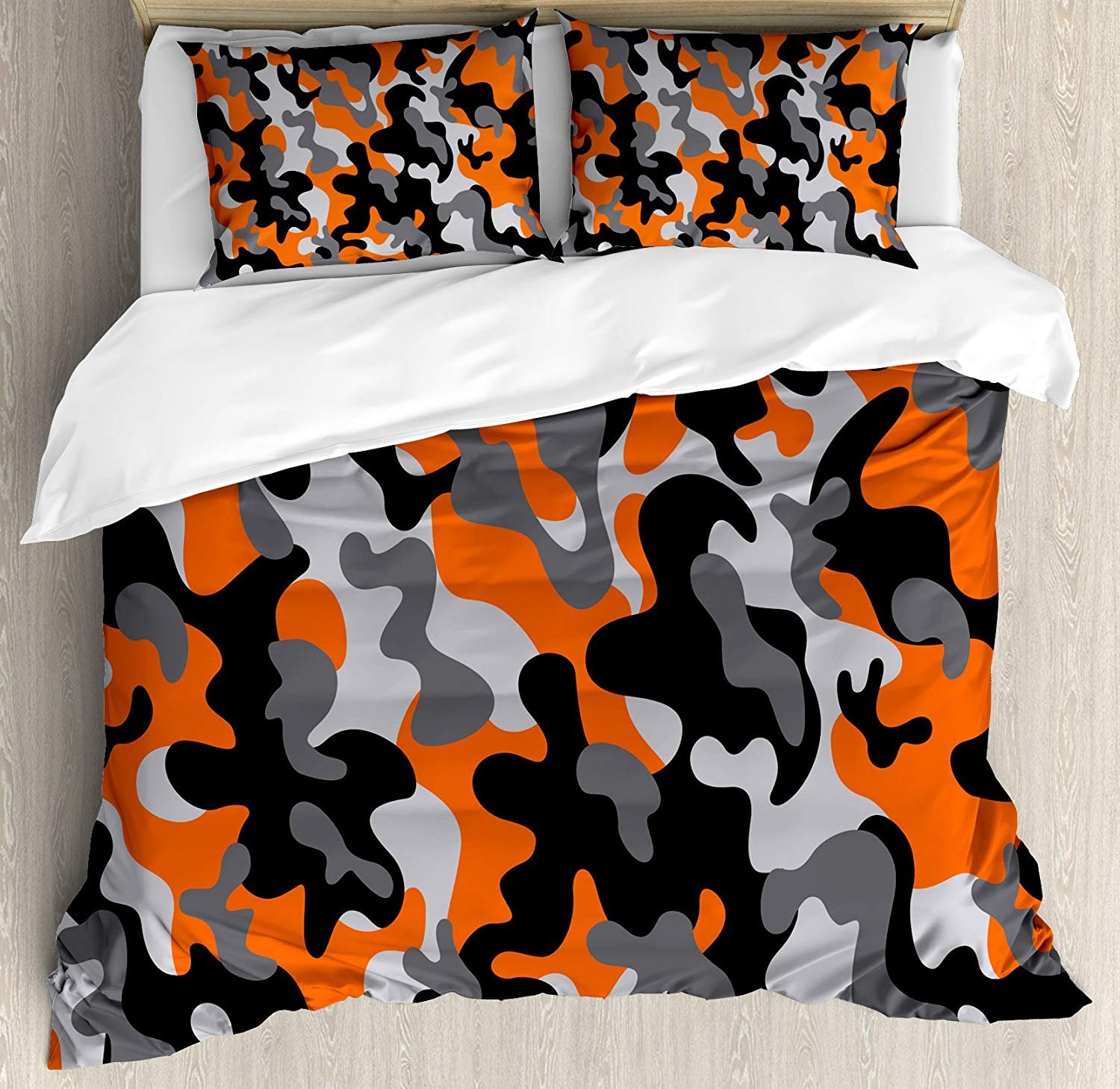 3 Piece Camo Queen Bedding Set - Duvet Cover with Zipper Closure & 2 Pillow Shams, Vibrant Artistic Camouflage Lattice Modern Design - Perfect for Hunting Lodge, Military Theme Bedroom or Outdoor Enthusiast's Home Decor