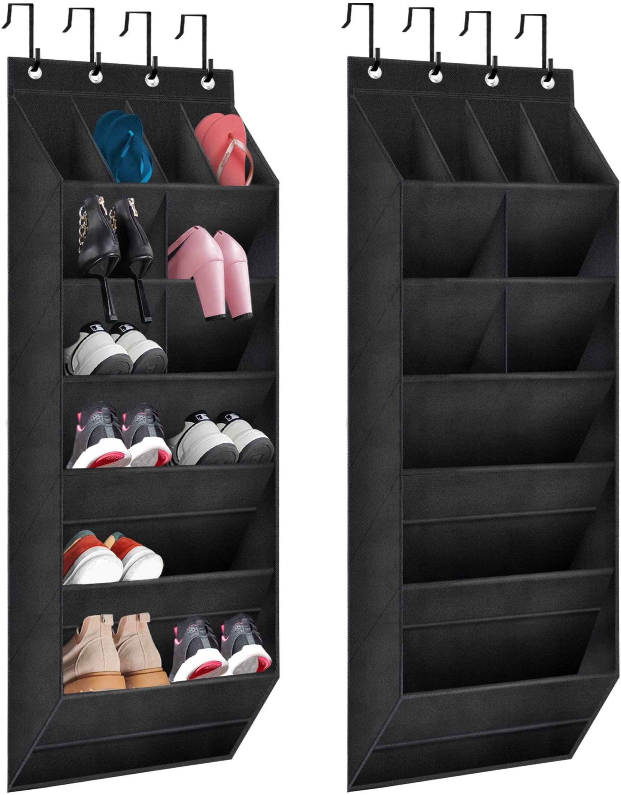 Over The Door Shoe Organizer - 2 Pack Hanging Shoe Rack with Large Deep Pockets for Closet, Dorm & Narrow Doors | Space Saving Black Shoe Holder for Sneakers, Boots & Sandals | Perfect for Bedroom, Entryway & Small Spaces