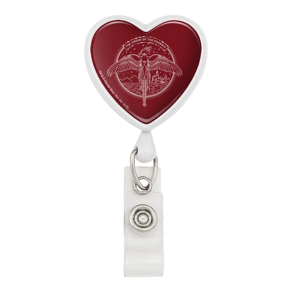 Harry Potter The Order of The Phoenix Heart Lanyard - Retractable Reel Badge Holder with ID Card Clip - Perfect for Cosplay, Conventions, and Work Security Badges