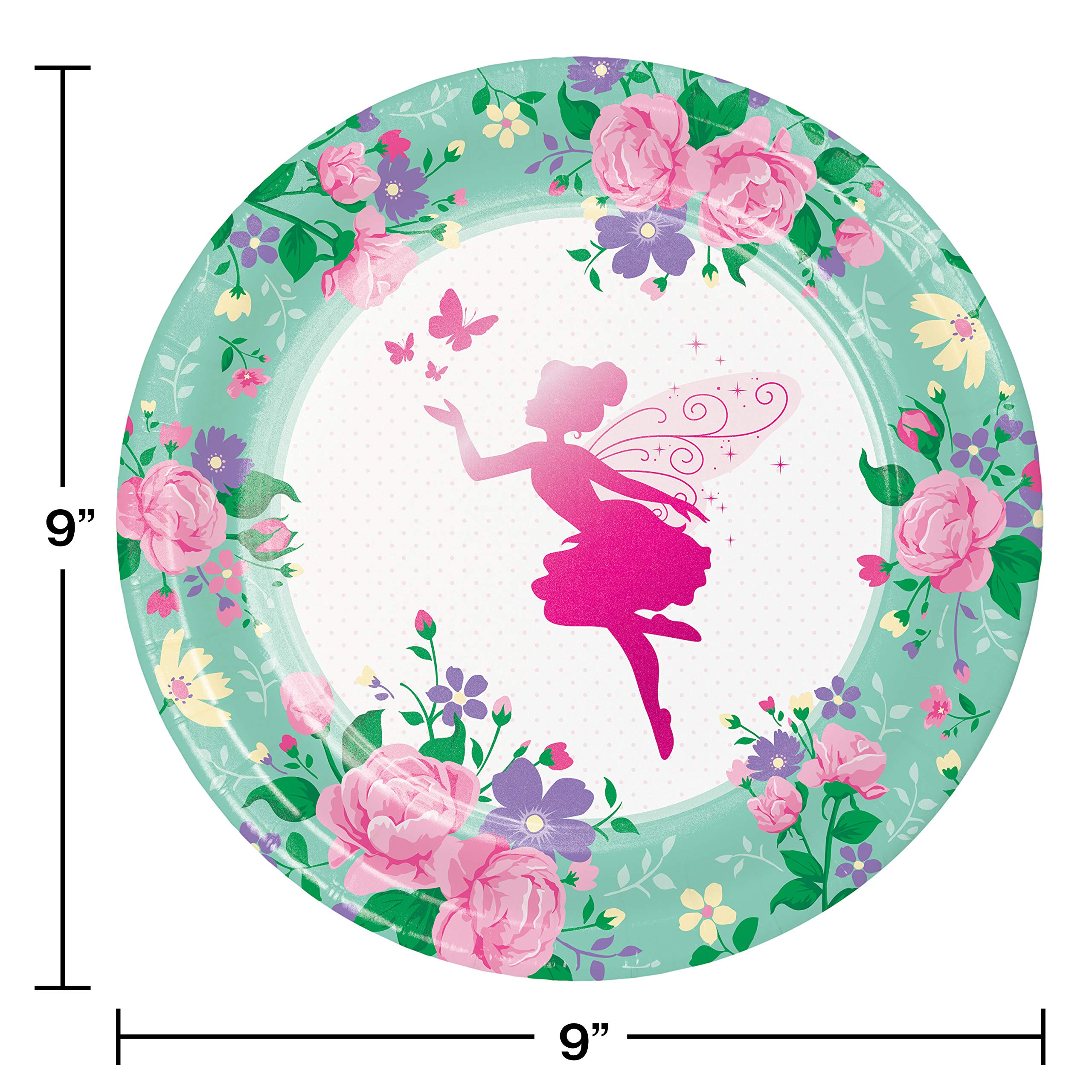Floral Fairy Paper Plates - 8 Count, Elegant Disposable Dinnerware for Birthday Parties, Baby Showers & Garden Tea Events