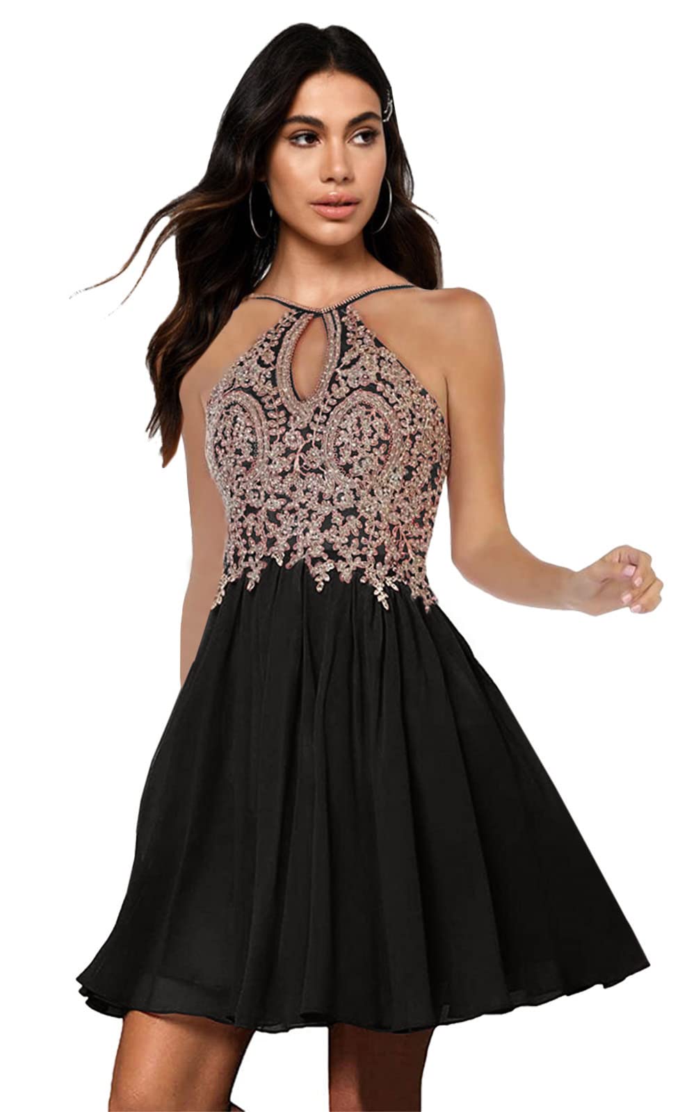 Gold Junior Halter Prom Dress for Wedding & Homecoming - Short Party Dress for Teens & Girls - Perfect for Dances, Parties & Special Occasions