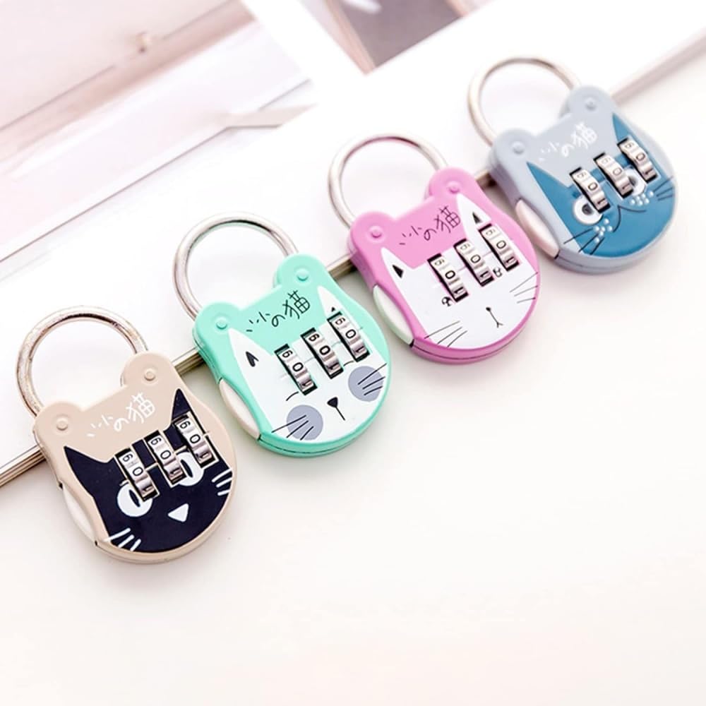 Grey Cute Cat Combination Lock - 3 Digit Travel Luggage Lock for Backpacks, Suitcases & Lockers - Secure Zipper Padlock for School, Gym & Travel Accessories