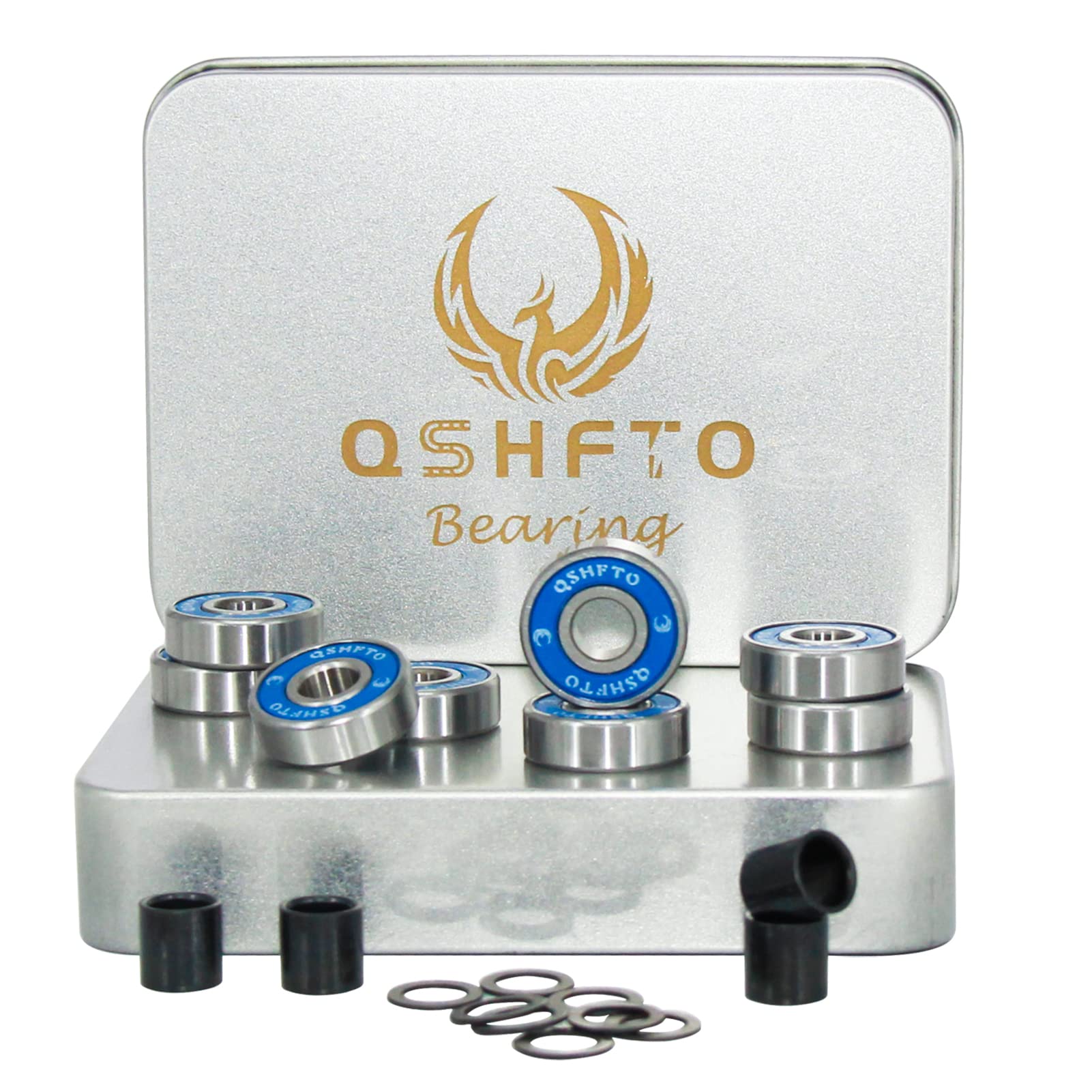 Premium ABEC 9 Skateboard Bearings - High Precision Bearing Kit with Spacers & Washers for Longboards, Skateboards, Roller Skates & Scooters - Smooth Ride for Commuting, Tricks & Extreme Sports