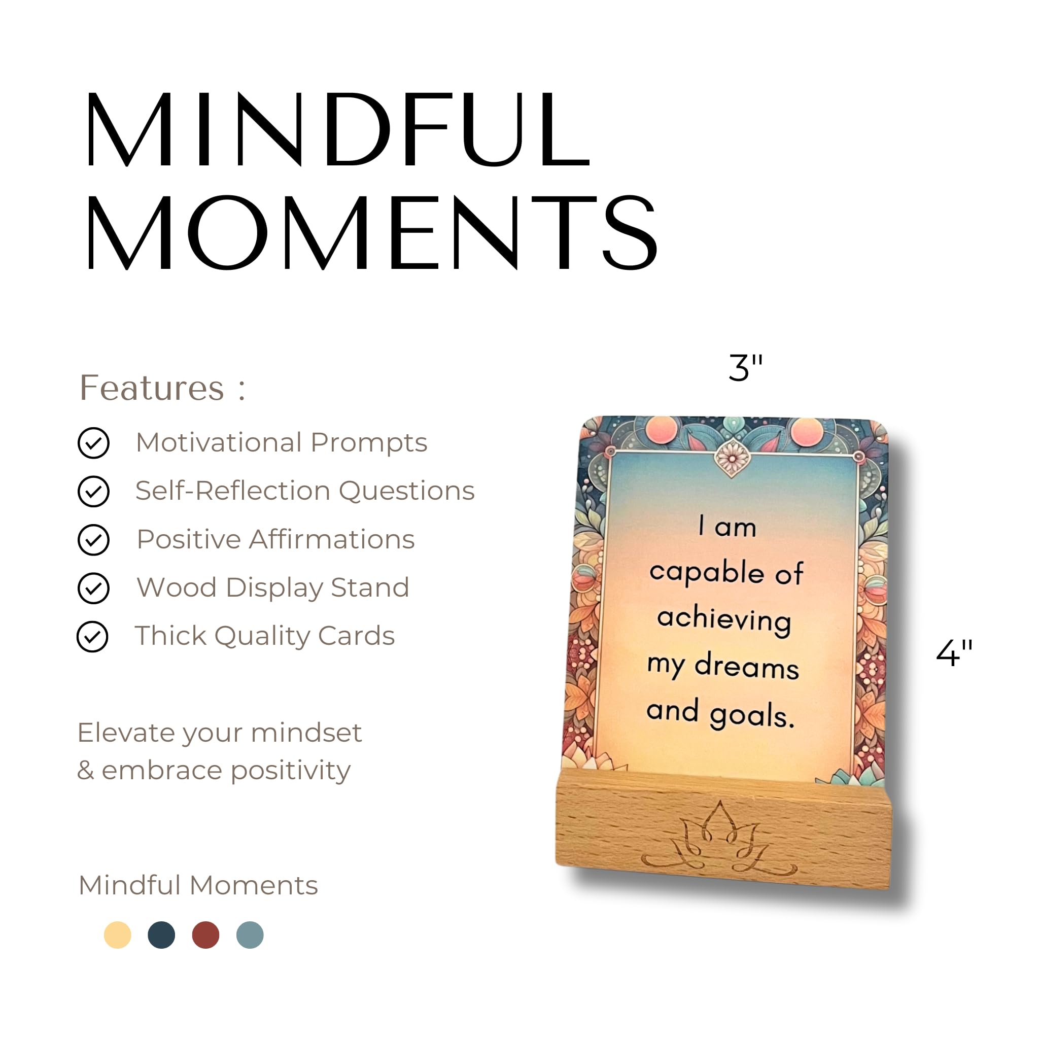 Mindful Moments Daily Affirmation Cards for Women - 106 Positive Inspirational Messages & Self-Reflection Journal Prompts with Display Stand - Perfect for Meditation, Self-Care & Thoughtful Gifts for Her - Ideal for Morning Routines, Yoga Sessions & Bedtime Reflection
