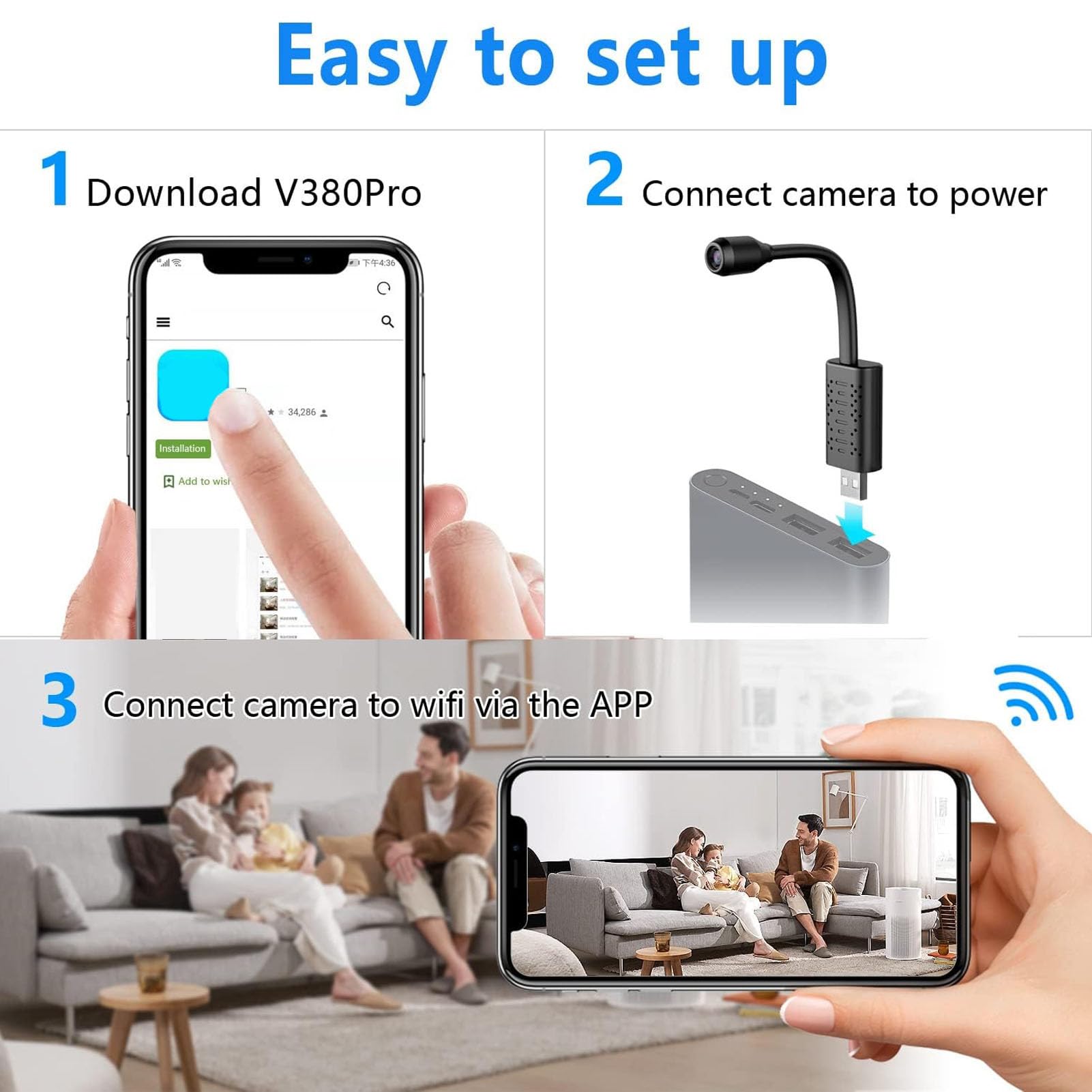 Spy Camera WiFi Hidden Camera - Wireless Mini Security Camera 1080p HD with Night Vision & Motion Detection - USB Plug Nanny Cam for Home, Pet & Office Surveillance - Indoor Monitoring Solution