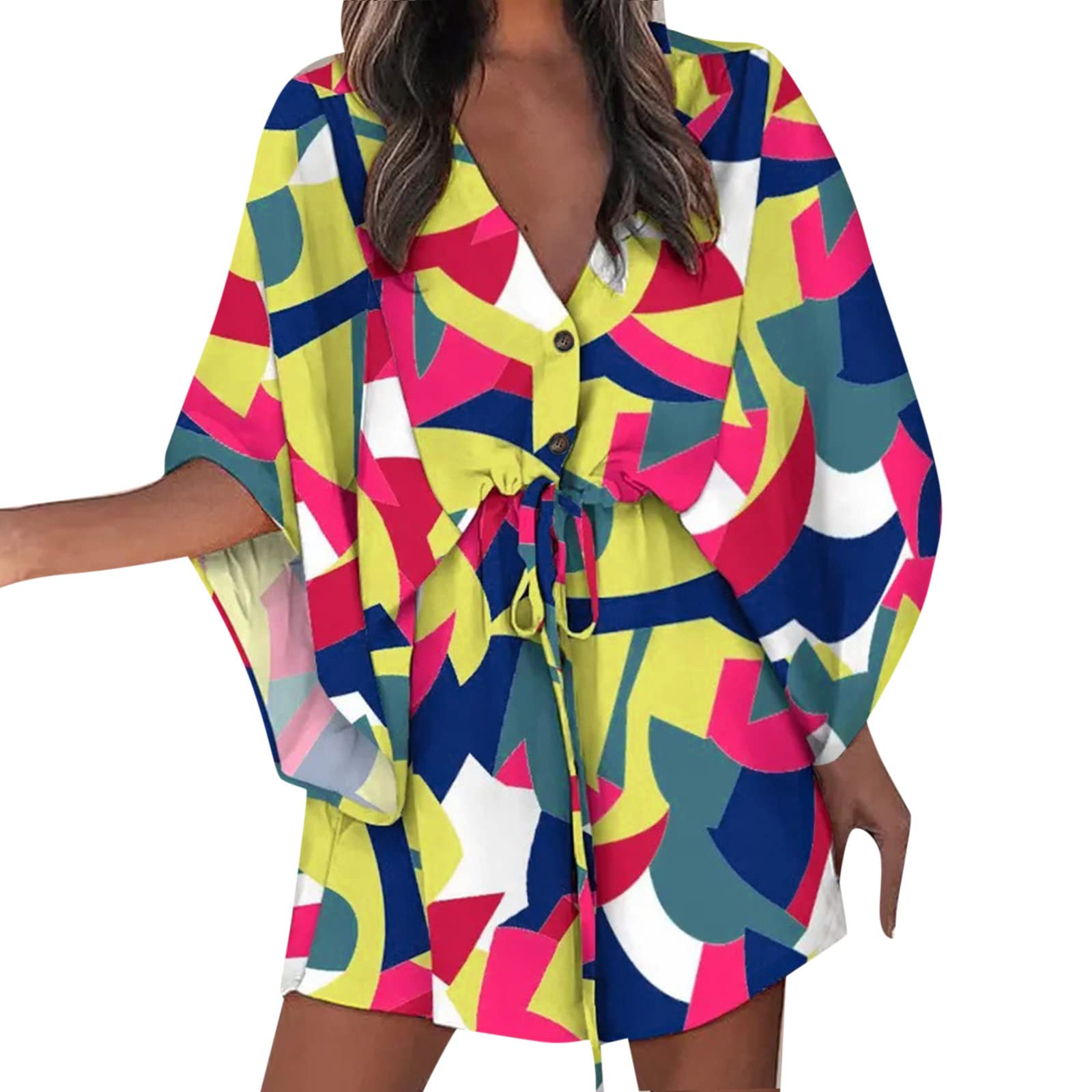 Women's Floral Print Knot Front A-Line Short Summer Dress - Casual Beachwear & Party Outfit for Women