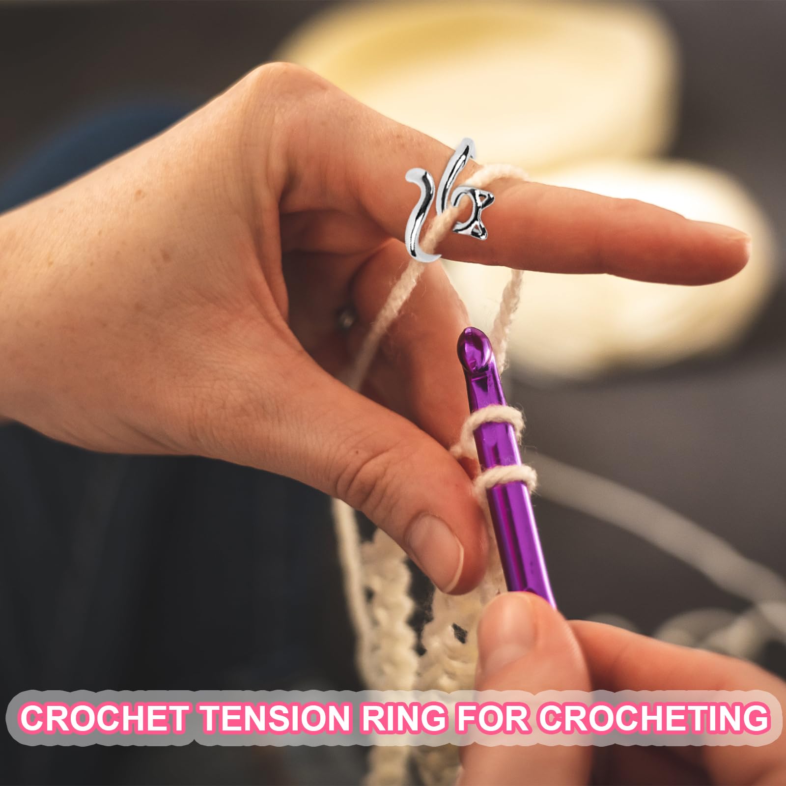 BOXOB 3-Piece Crochet Tension Rings - Cat-Themed Yarn Guide Finger Holders for Faster Knitting & Crocheting (Silver) | Perfect for Beginners & Experienced Knitters, Ideal for DIY Projects & Handmade Gifts