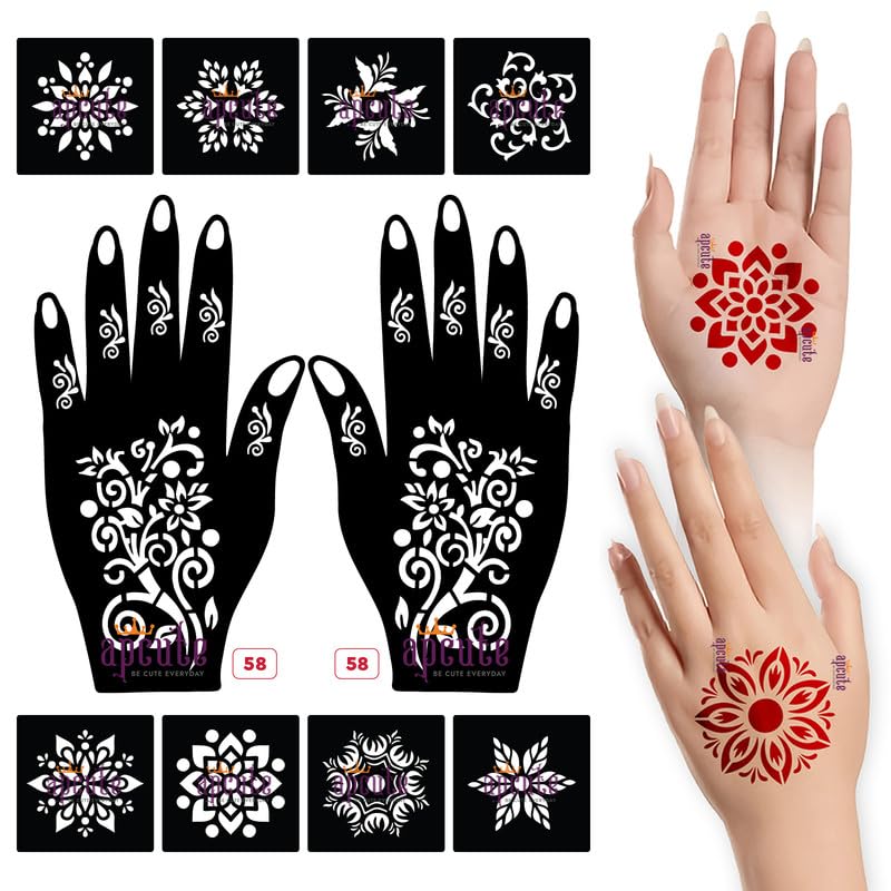 Apcute Set of 12 Beach Henna Tattoo Stencils for Women, Girls & Kids - Easy DIY Mehandi Design Stickers for Hands & Feet - Perfect for Summer Parties, Weddings & Beach Vacations