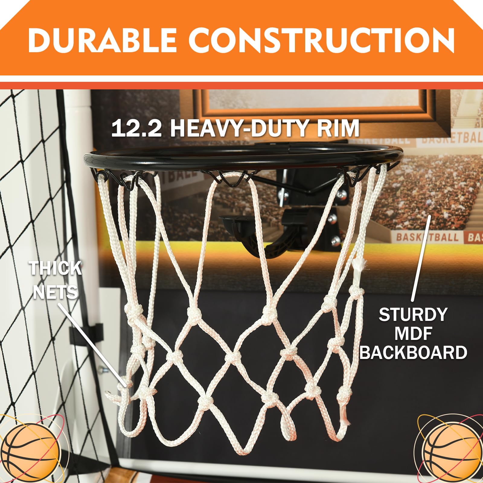 Premium Folding Basketball Arcade Game - 2 Player Electronic Hoop Challenge with LCD Scoreboard, 4 Balls & Air Pump - Foldable Indoor/Outdoor Basketball Shooting Game (Upgraded White) - Perfect for Family Game Nights, Parties & Kids' Entertainment
