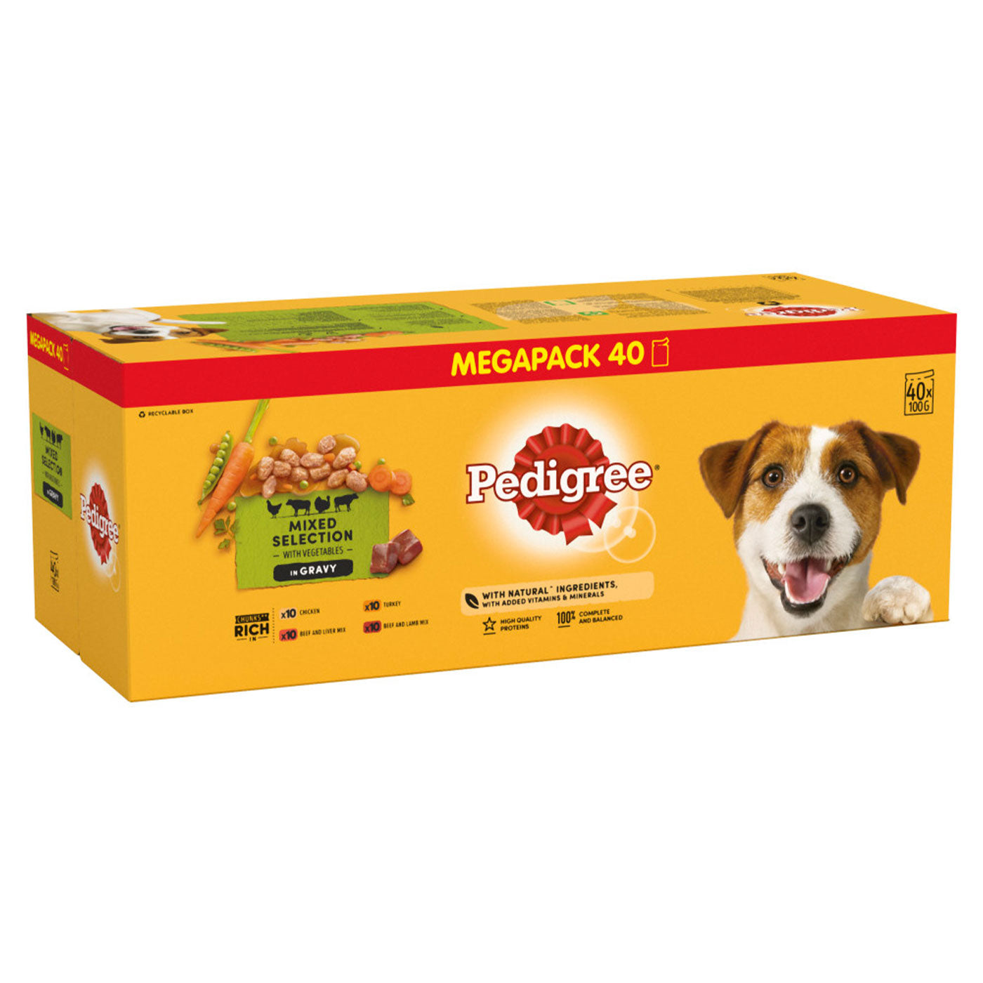 Pedigree Adult Wet Dog Food Pouches in Gravy - Mixed Variety Mega Pack (40 x 100g) | High Protein Meal for Medium & Large Breed Dogs | Perfect for Travel, Camping & Daily Feeding