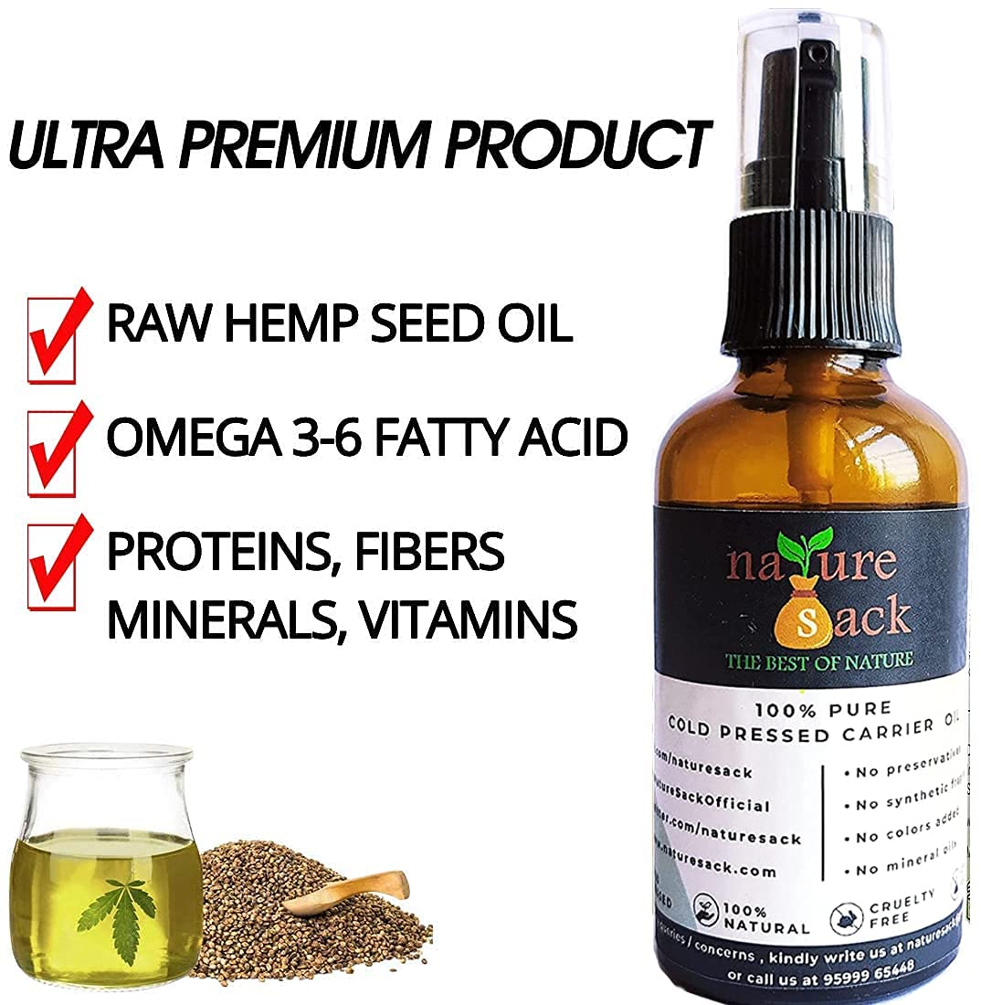 NatureSack Cold Pressed Hemp Seed Oil 50ml - Organic Face Moisturizer for Wrinkles, Fine Lines & Expression Lines | Hydrating Skin Care for Dry, Sensitive & Aging Skin - Perfect for Night Routine & Daily Facial Treatment