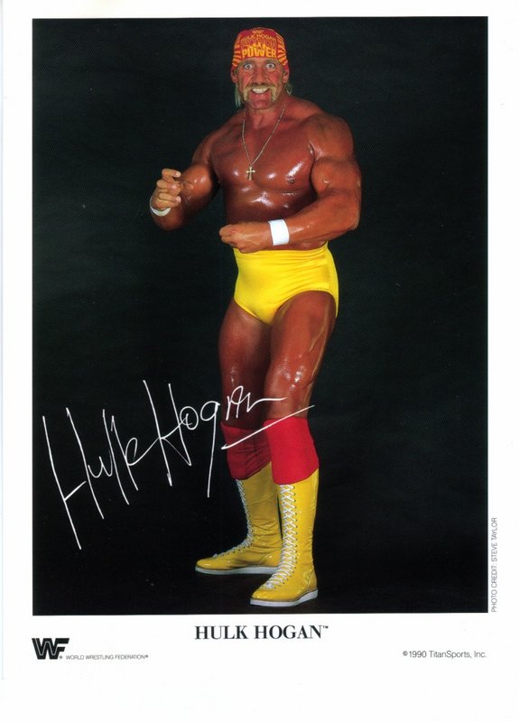 1990 Hulk Hogan Autographed Color Photo - Pre-Printed Signature Wrestling Memorabilia for Collectors & Fans - Perfect for Man Cave, Sports Bar Decor, or Gift for Wrestling Enthusiasts