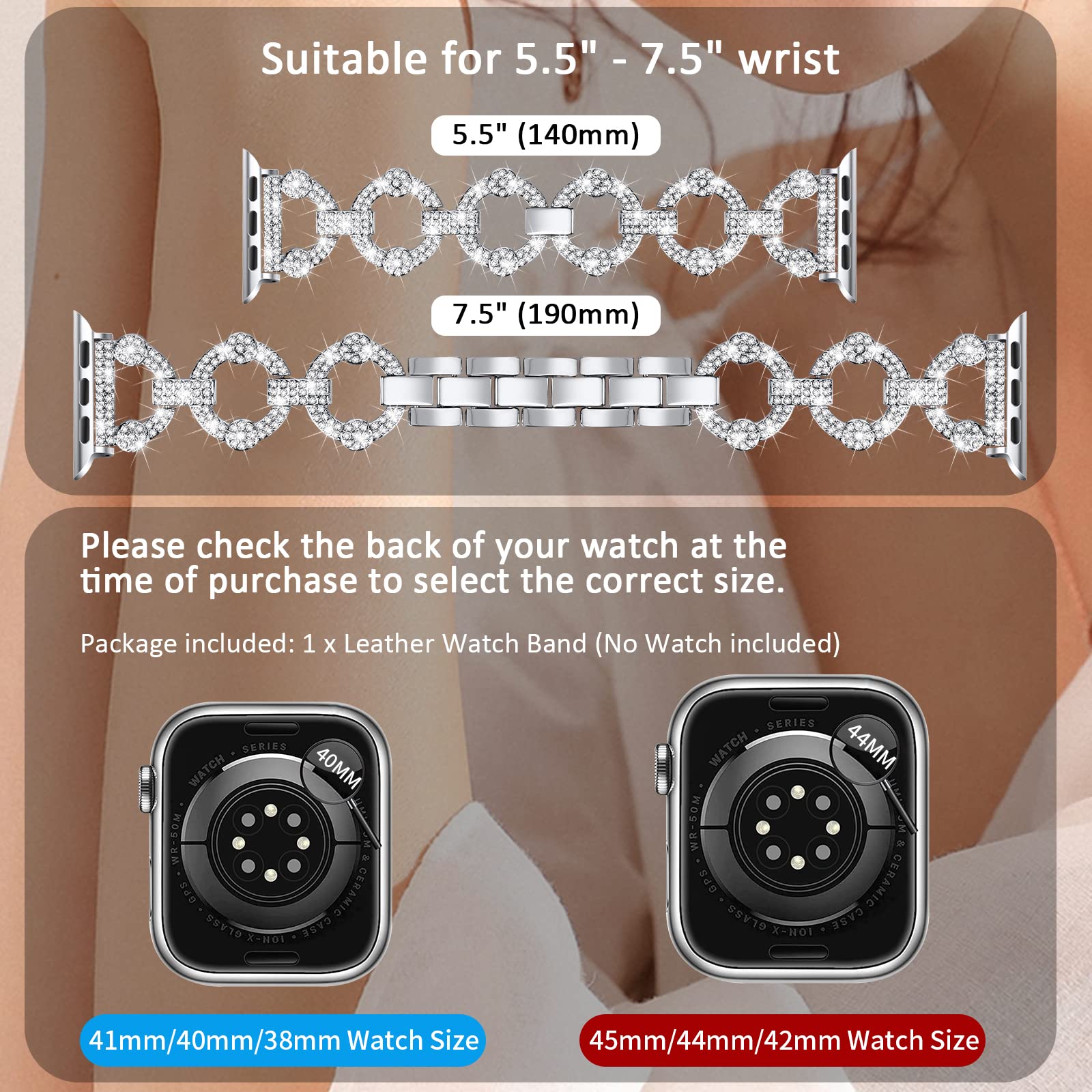 OULUCCI Bling Bands for Apple Watch Series 10/9/8/7/6/5/4/3/2/1 - 38mm 40mm 42mm 44mm 45mm 46mm Diamond Jewelry Metal O-Shape Elegant Watch Band for Women - Perfect for Parties, Weddings & Everyday Wear