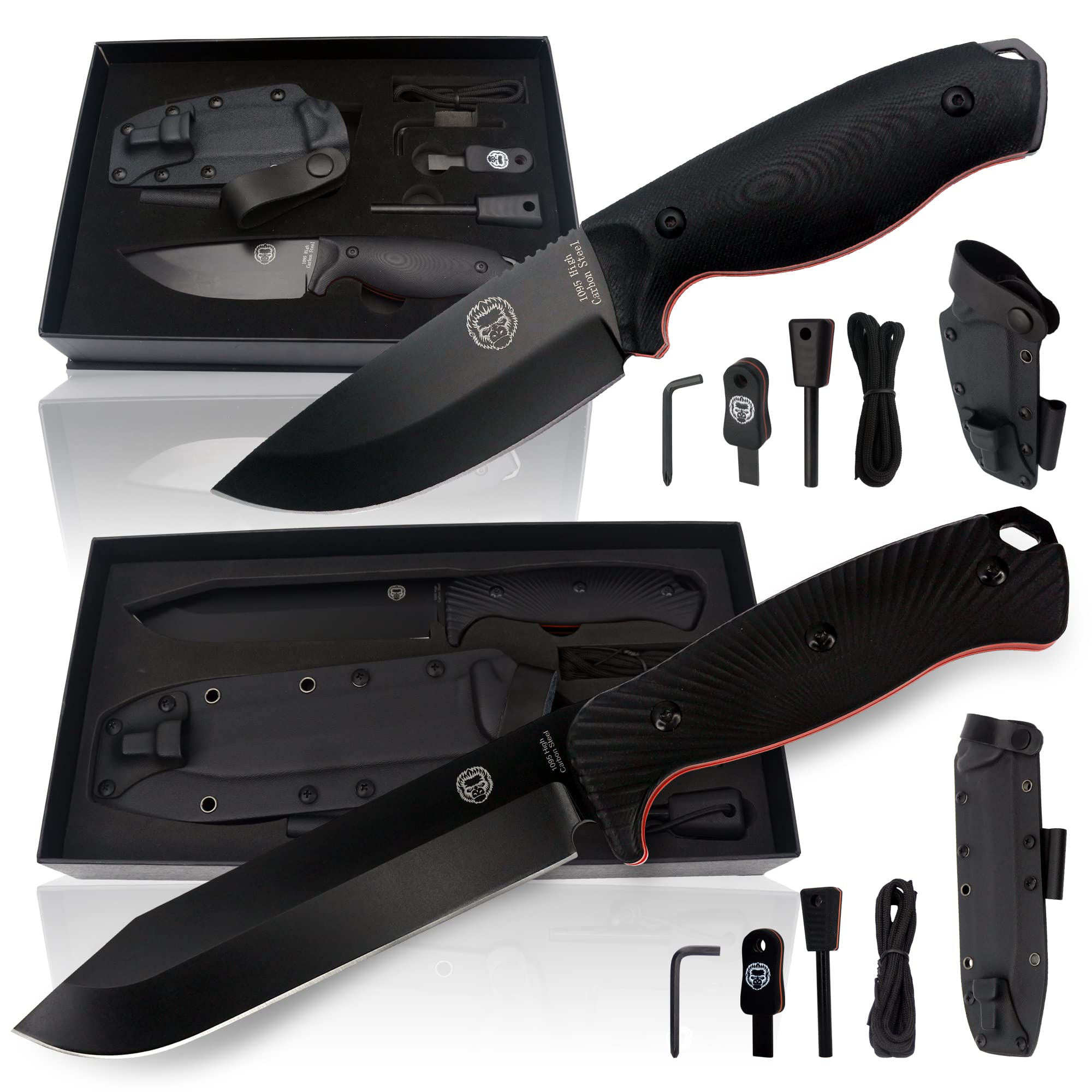 1095 High Carbon Steel Survival Knife Set & Hunting Knife Bundle - Durable Outdoor Camping, Bushcraft, and Tactical Gear for Survivalists and Hunters
