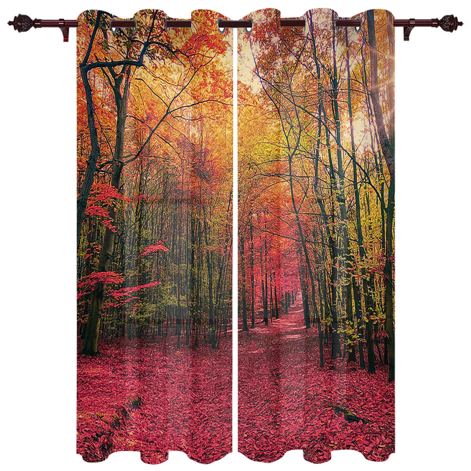 Sun Through Yellow Forest Sheer Curtains - 2 Panels, 96 Inch Length, Grommet Top Window Drapes for Kitchen, Living Room, Bedroom & Patio | Light Filtering Tier Curtains for Sliding Glass Doors & Windows (Perfect for Natural Light & Privacy)