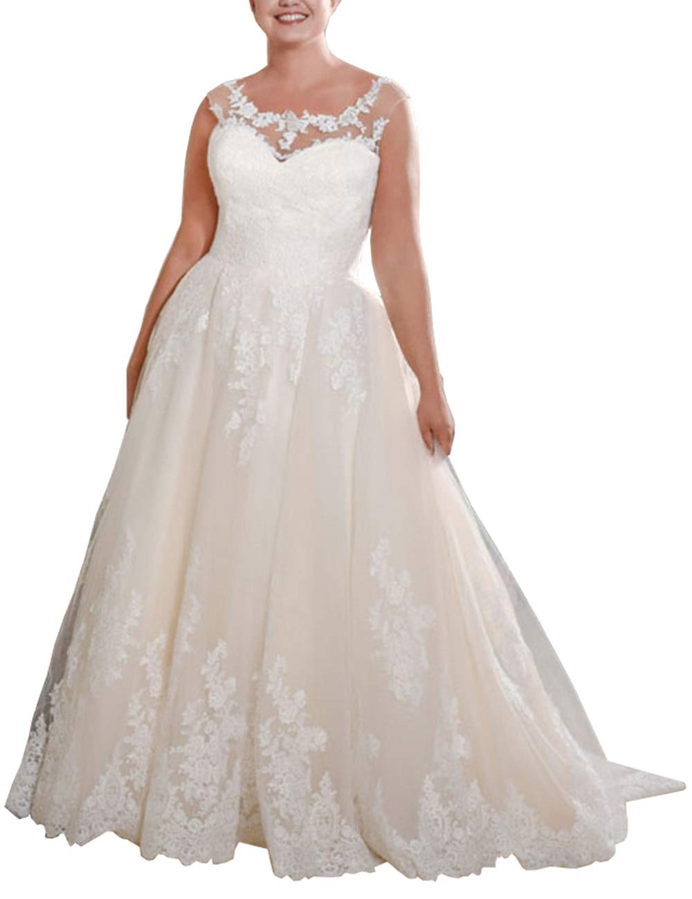 Mulanbridal Plus Size Wedding Dress for Women - Vintage Lace Appliques Bridal Gown with Real Photos | Perfect for Beach, Church & Outdoor Wedding Ceremonies
