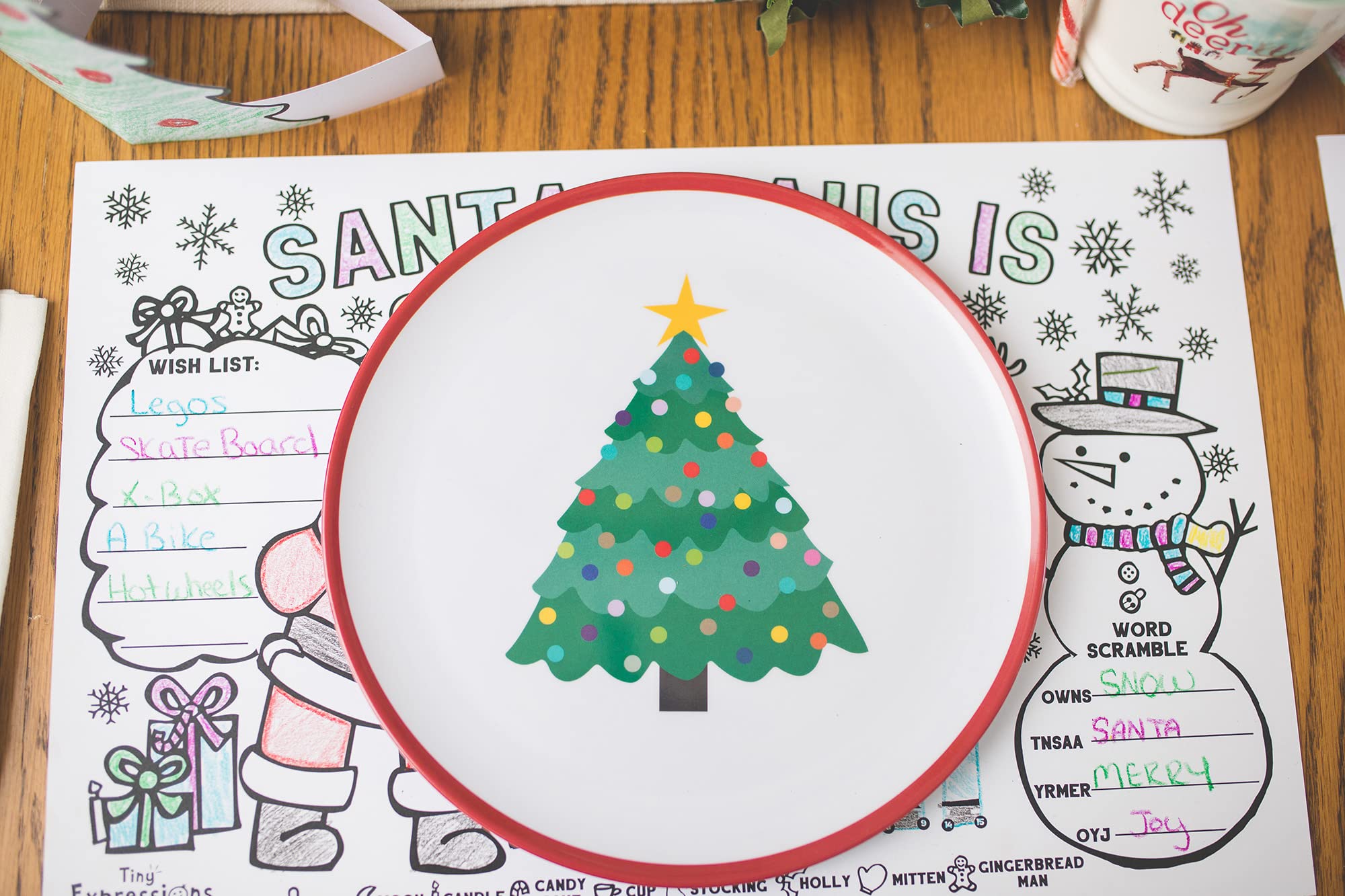 Tiny Expressions – 4-Piece Kids Holiday Plates Set with Colorful Christmas Tree Design | Durable Melamine Dinnerware for Children | Perfect for Christmas Parties, Family Gatherings & Festive Meals