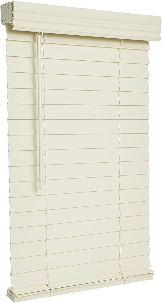 LOTUS & WINDOWARE Cordless 2 Inch Faux Wood Blinds 46.5 x 72 Inches - Alabaster White (FCX46572AL) | Light Filtering Window Shades for Living Room, Bedroom & Office