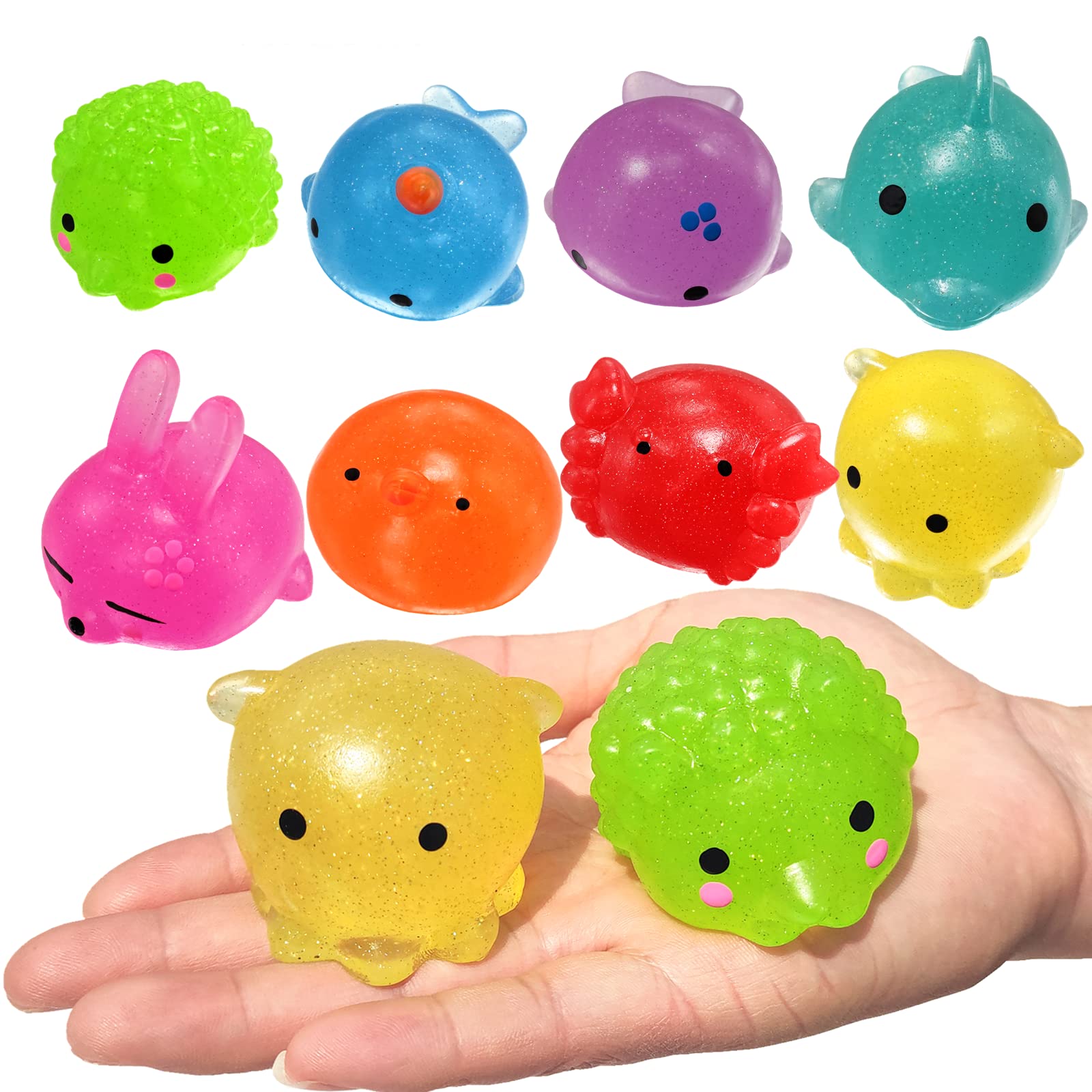 8-Piece Jumbo Glitter Mochi Squishy Toys - Stress Relief Animal Squishies for Kids Party Favors & Sensory Play | Perfect for Birthday Gifts, Classroom Rewards, and Anxiety Relief