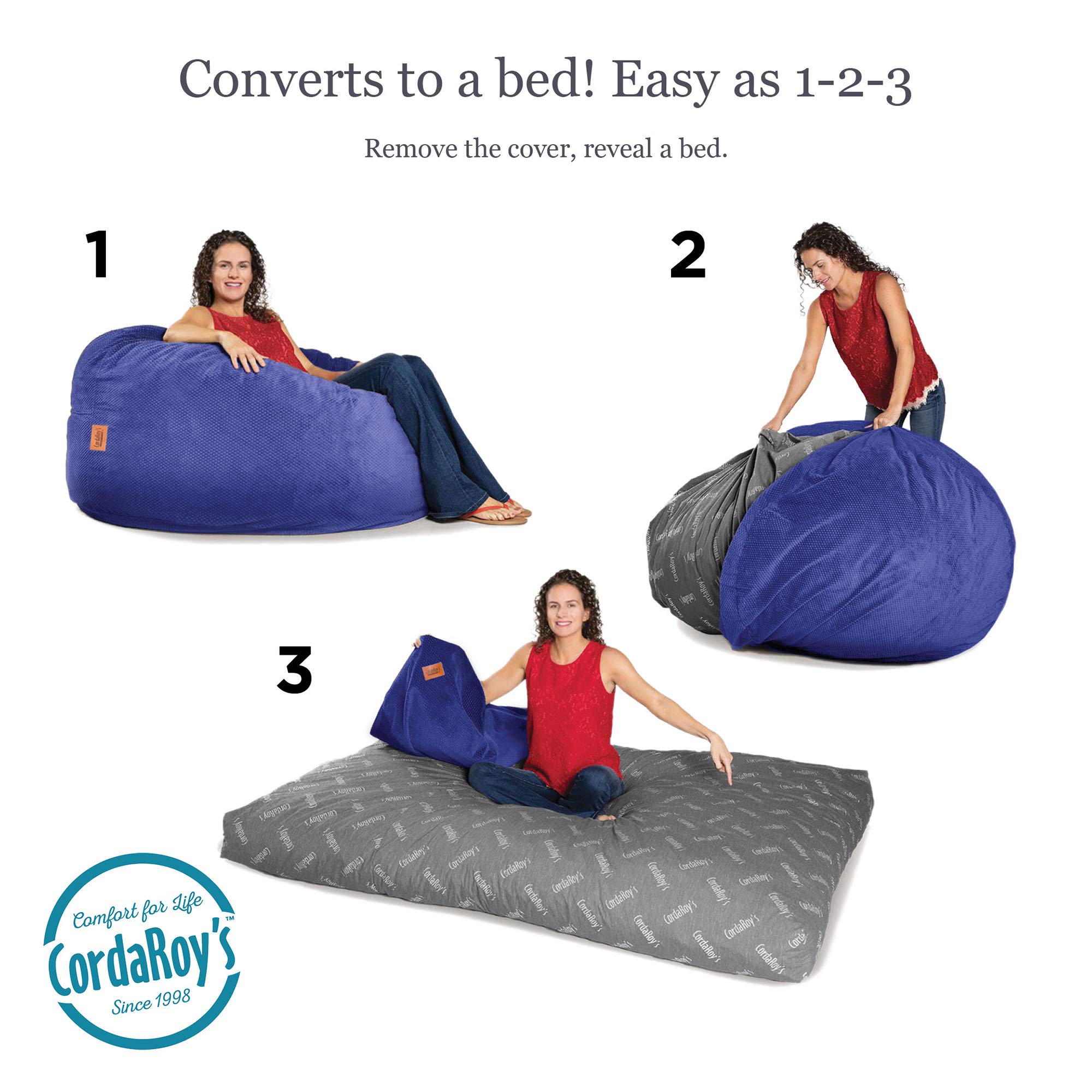 CordaRoy's Convertible Chenille Bean Bag Chair - Foldable from Bean Bag to Lounger (Full Size, Navy Blue) | Comfortable Seating for Living Room, Bedroom & Game Room | As Seen on Shark Tank