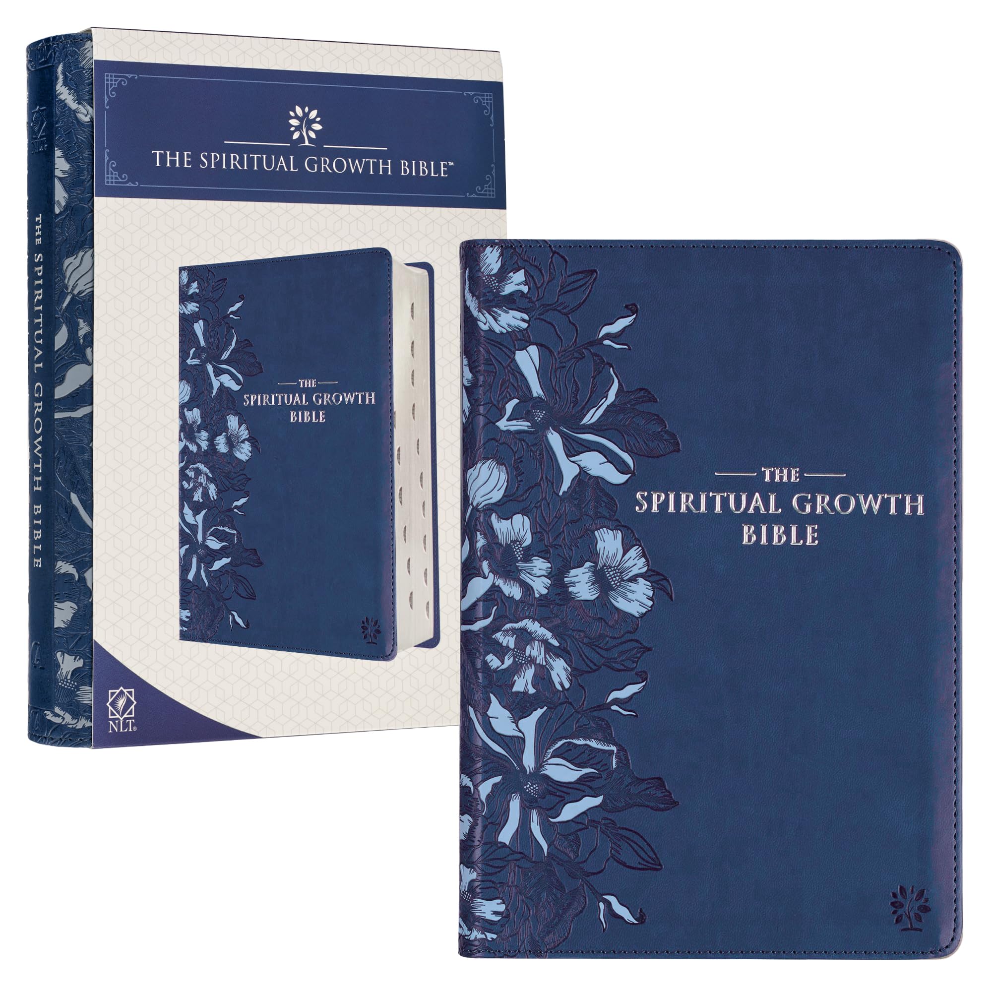 Spiritual Growth Bible NLT - New Living Translation Holy Bible with Faux Leather Cover in Navy Blue | Perfect for Bible Study, Devotional Reading & Christian Spiritual Development