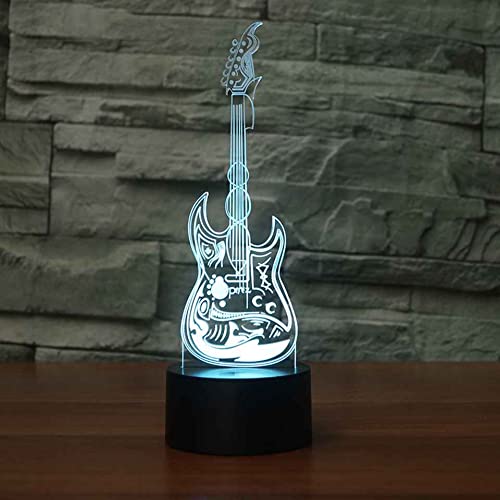 3D Illusion LED Night Light - Electric Guitar Shape with 16 Color Changing Modes, USB Powered Touch Control Desk Lamp for Kids, Teens, Boys & Girls - Perfect for Bedroom, Nursery, Game Room & Study Decor