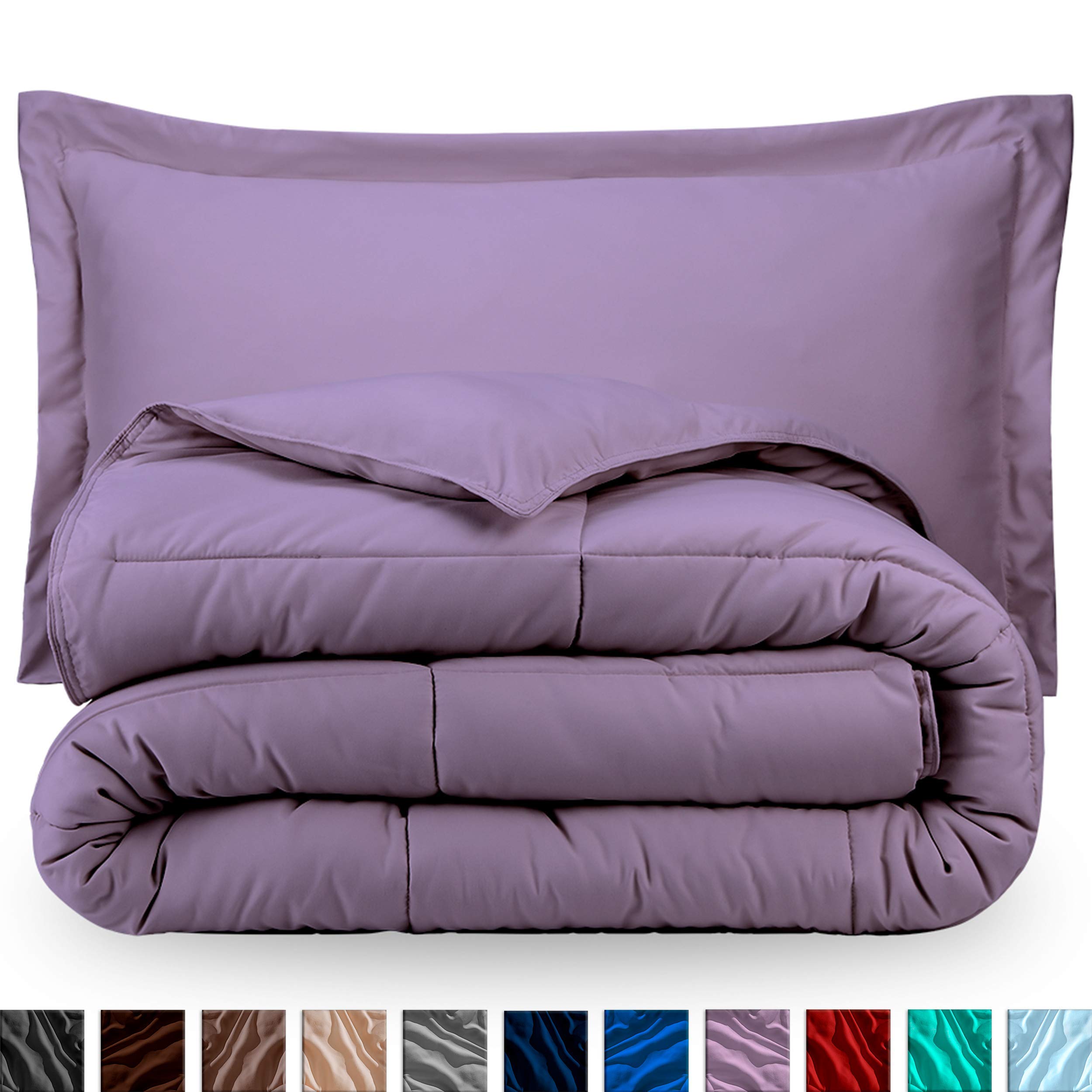 Premium 1800 Series Ultra-Soft All Season Comforter Set - Box Stitched Down Alternative Bedding - Full/Queen Size Lavender - Perfect for Cozy Nights & Guest Room Luxury