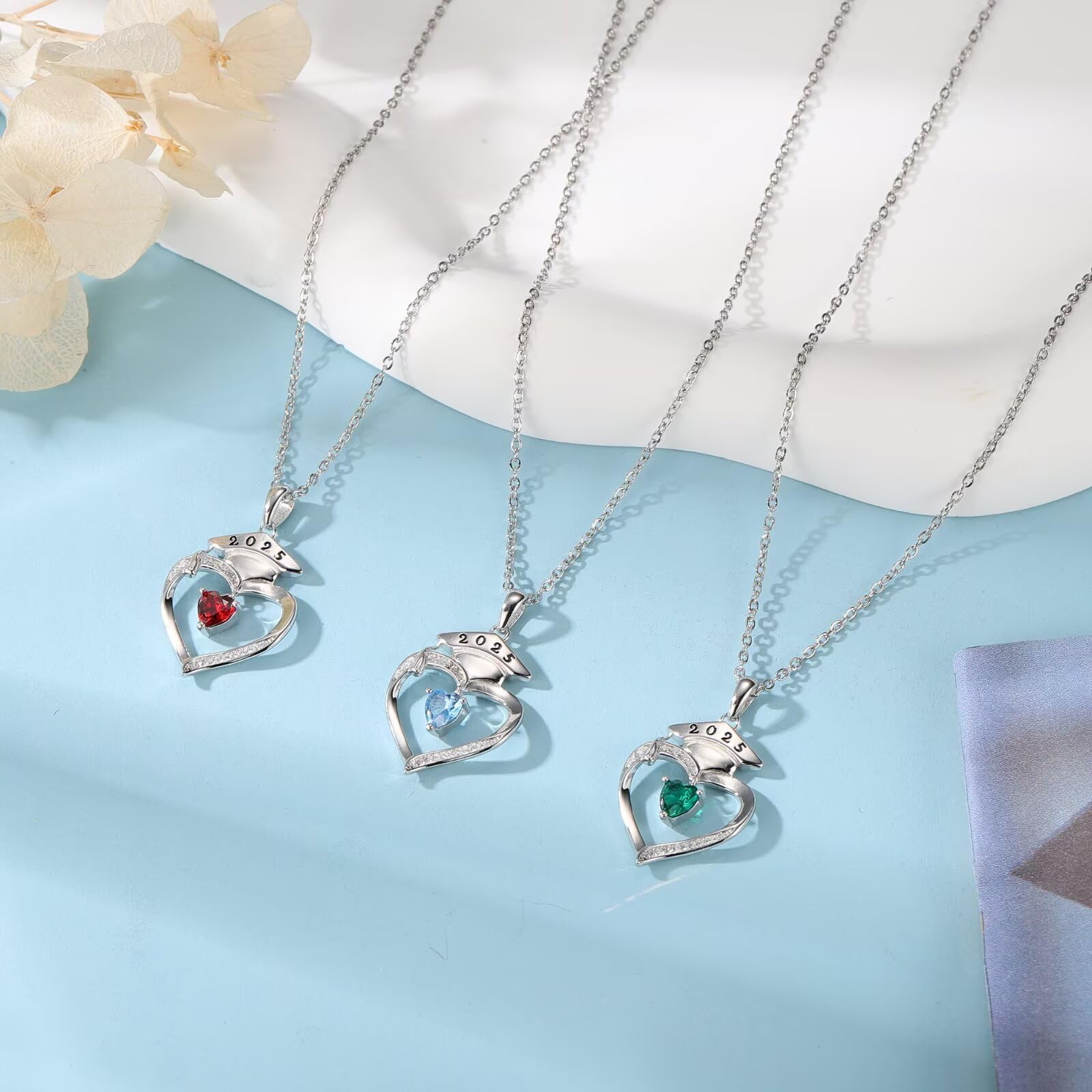 Iefil 2025 Graduation Gifts for Women - 925 Sterling Silver Heart Birthstone Necklace | Personalized Jewelry for Graduation, Birthday, Mother's Day & Special Occasions