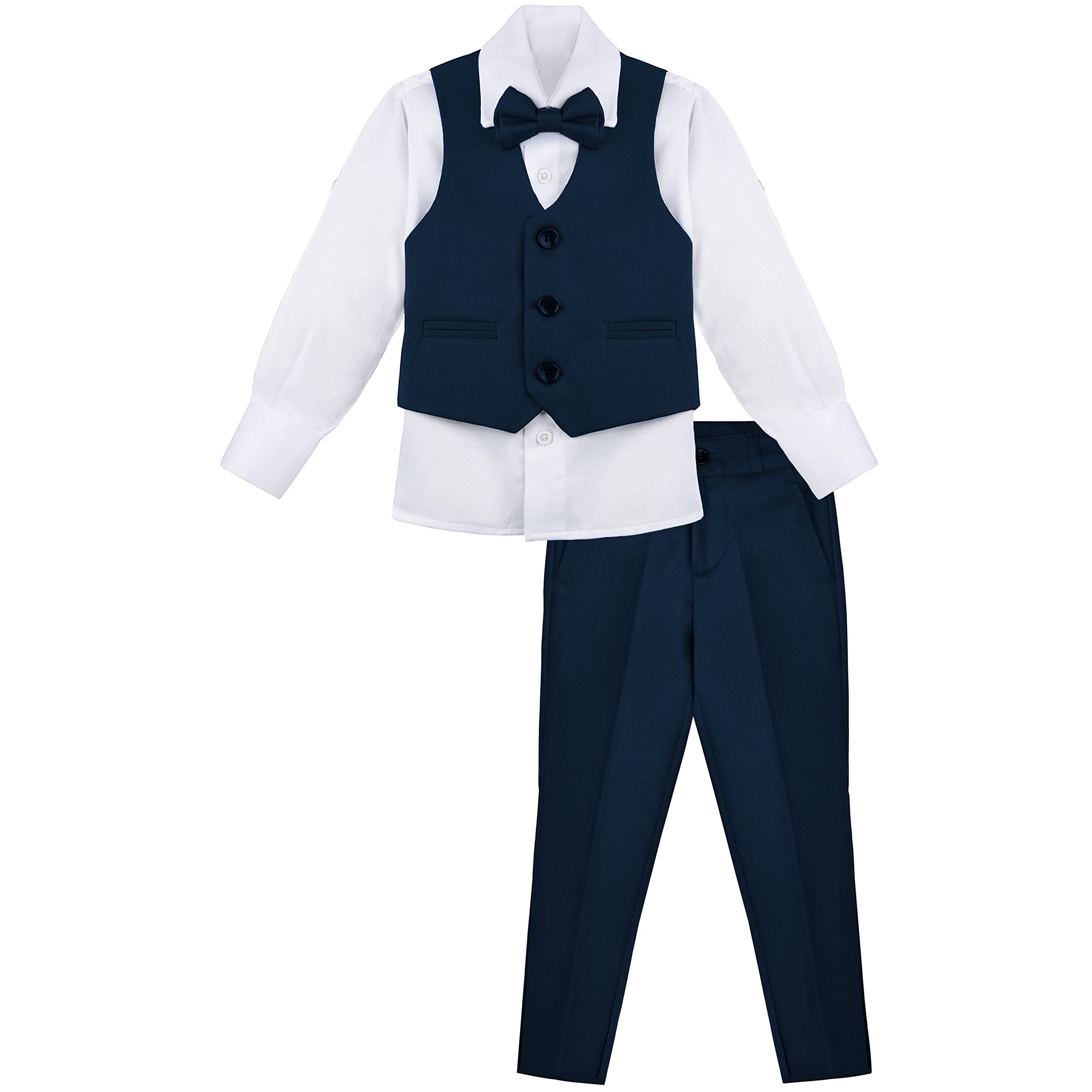 Lilax Boys Formal 4-Piece Suit Set - Dress Shirt, Pants, Tie & Vest | Perfect for Weddings, School Photos & Special Occasions