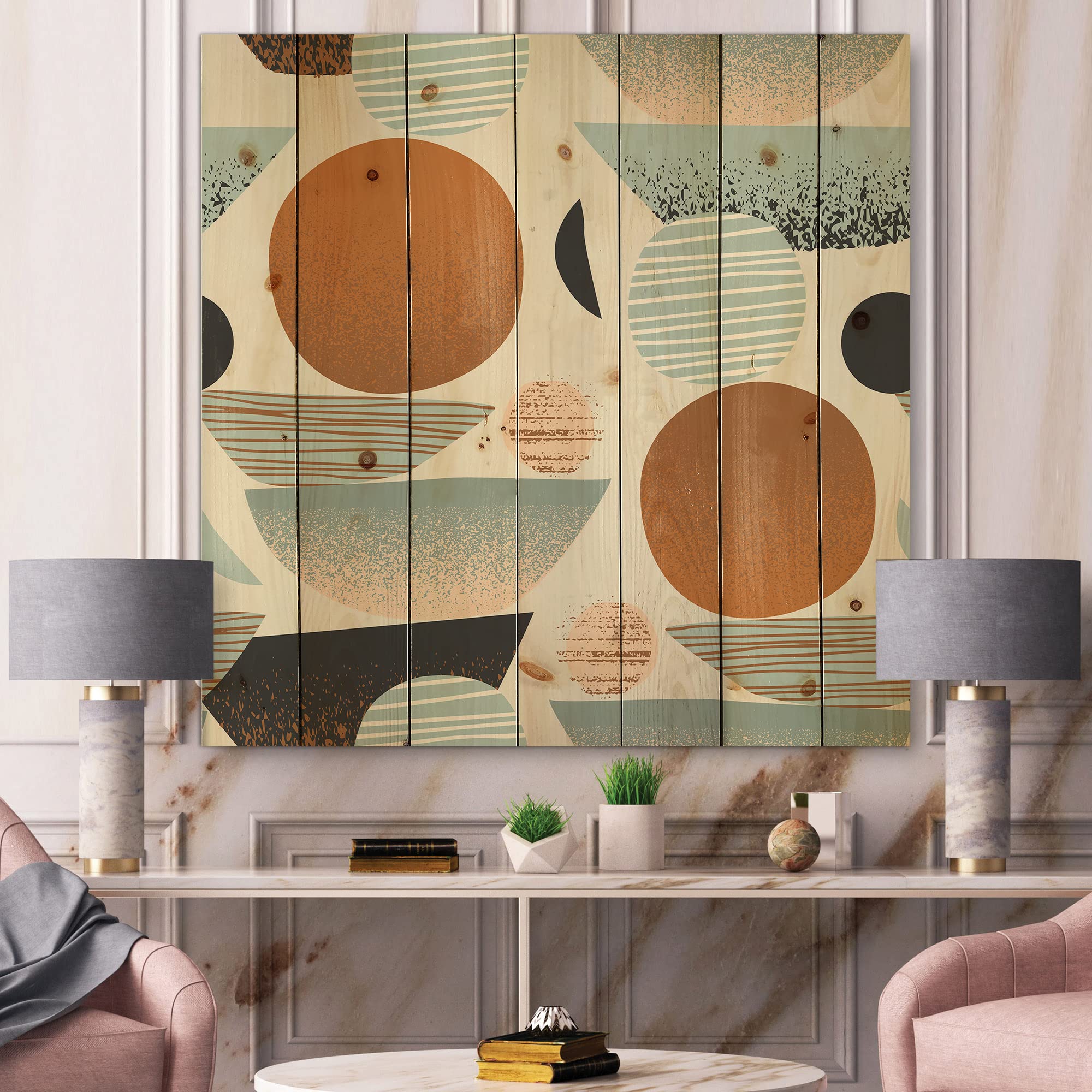 Abstract Sun & Moon Wood Wall Art - Modern Blue Pine Decor for Living Room