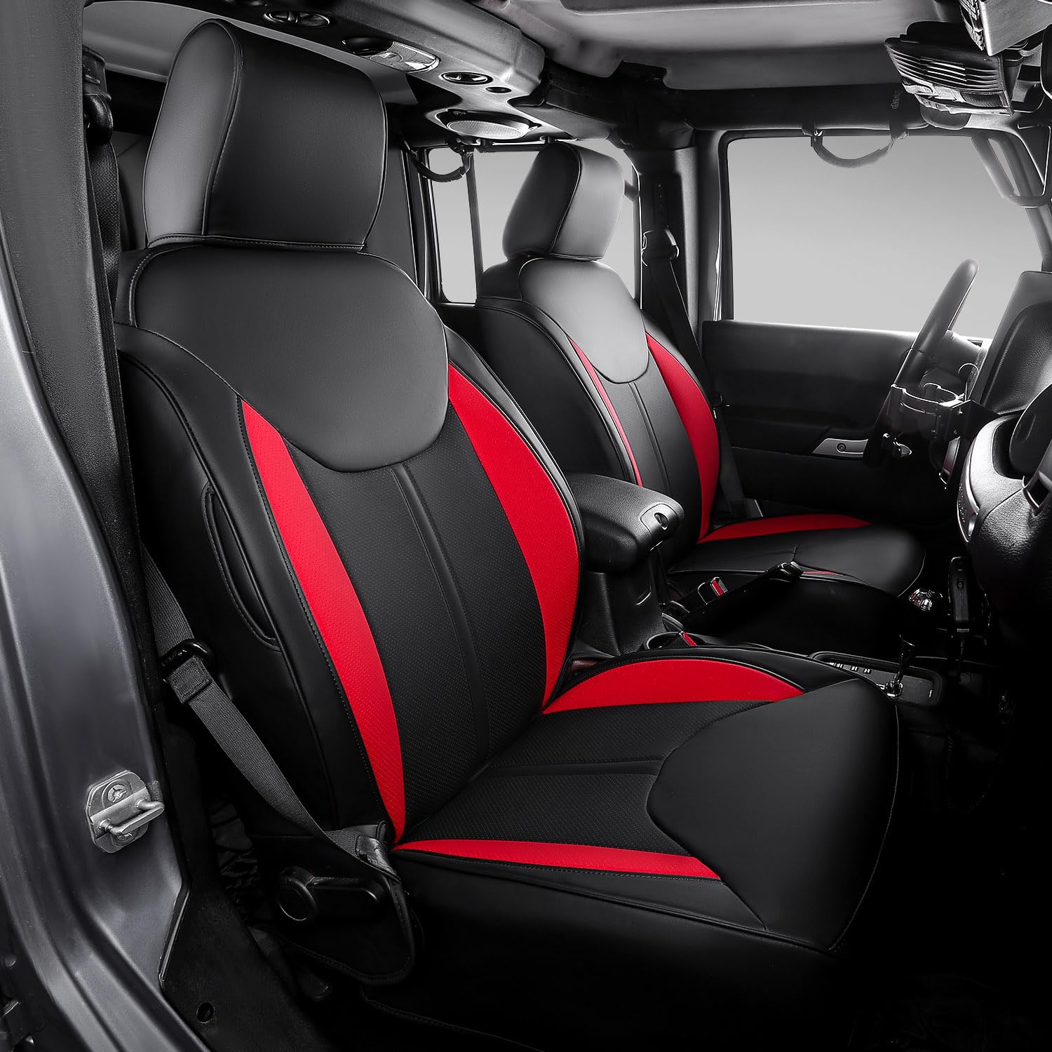 Xipoo PU Leather Car Seat Covers Full Set for 2013-2017 Jeep Wrangler JK 4 Door - Black & Red Replacement Seat Protectors | Durable & Comfortable for Off-Roading, Daily Commuting & Adventure Trips