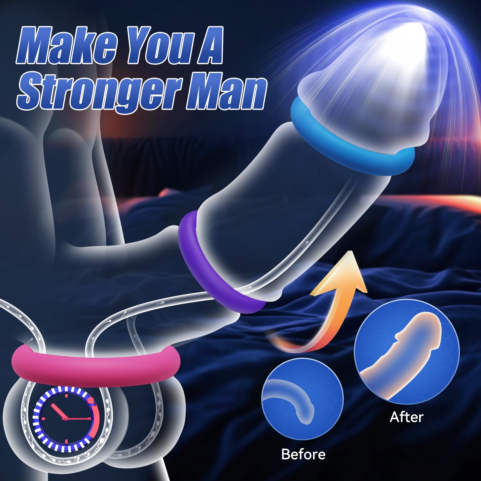 Premium Silicone Penis Ring Set - 3 Multi-Colored Cock Rings for Enhanced Erection & Longer Lasting Pleasure | Adult Sex Toys for Men & Couples | Perfect for Spicing Up Intimate Moments & Couples Play