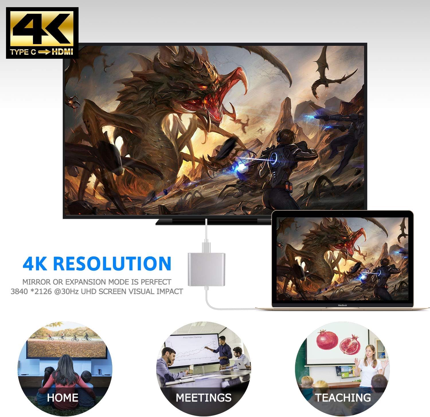 4K USB C to HDMI Adapter with 100W PD & USB 3.0 Port - Digital AV Converter for MacBook Pro, iPad Pro, iPhone 15, Switch & USB-C Devices - Perfect for Home Office, Gaming & Presentations