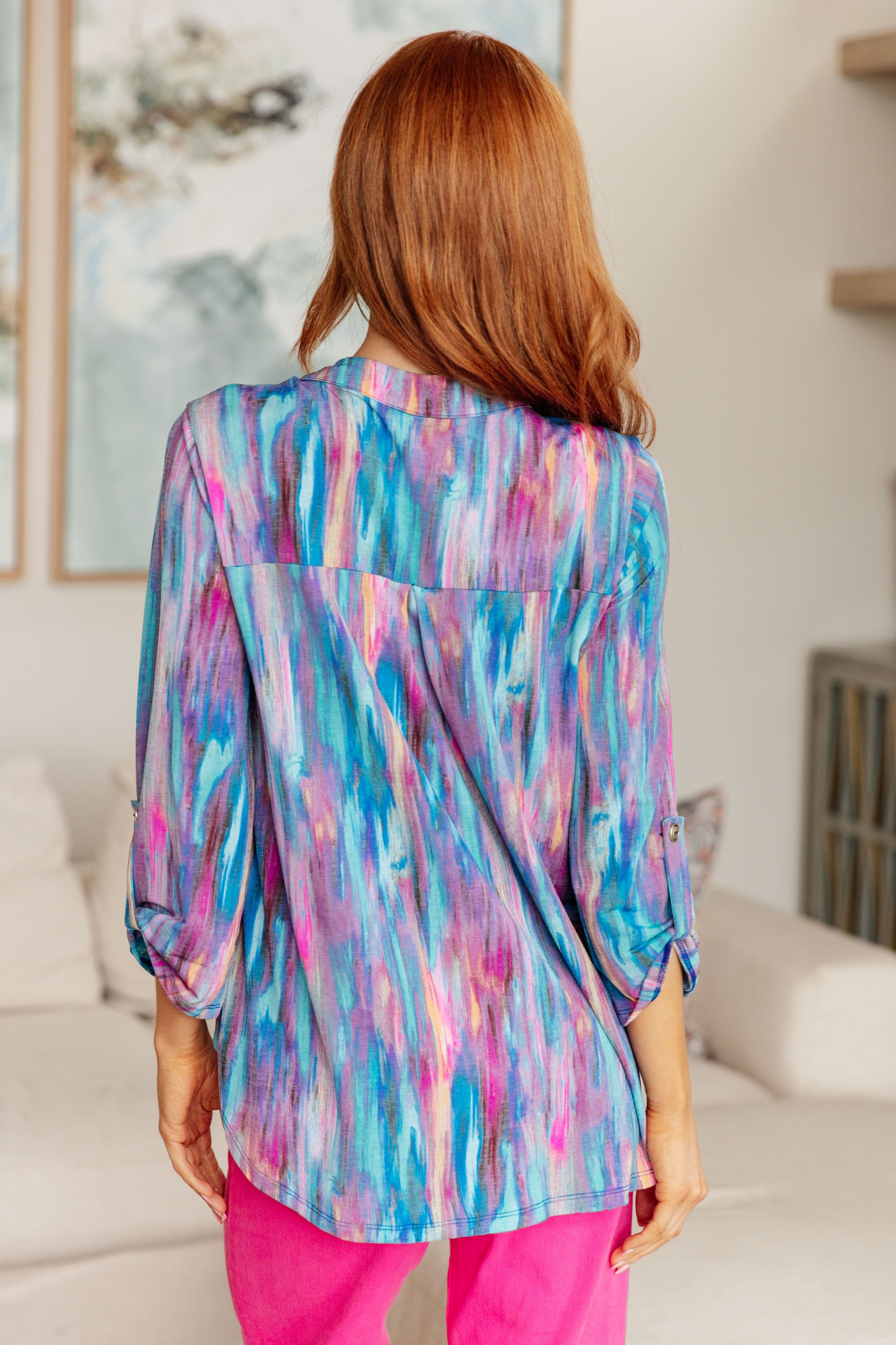 Lizzy Women's Blue Multi Print Top - Stylish Casual Blouse for Everyday Wear, Office, and Date Nights