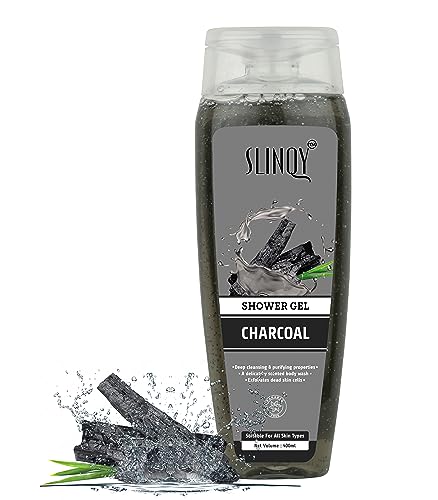 SLINQY Charcoal Shower Gel for Deep Cleansing & Detox - Refreshing Body Wash for Men & Women - Perfect for Daily Use, Gym, and Post-Workout Shower
