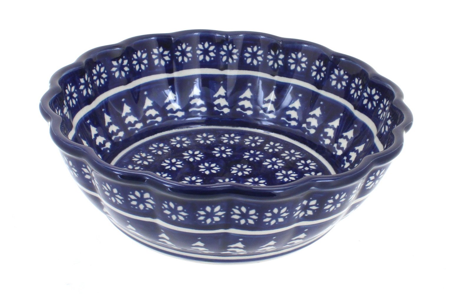 Blue Rose Polish Pottery Winter Nights Medium Scallop Bowl - Handmade Ceramic Serving Dish for Holiday Decor, Christmas Table Setting & Winter Dinnerware