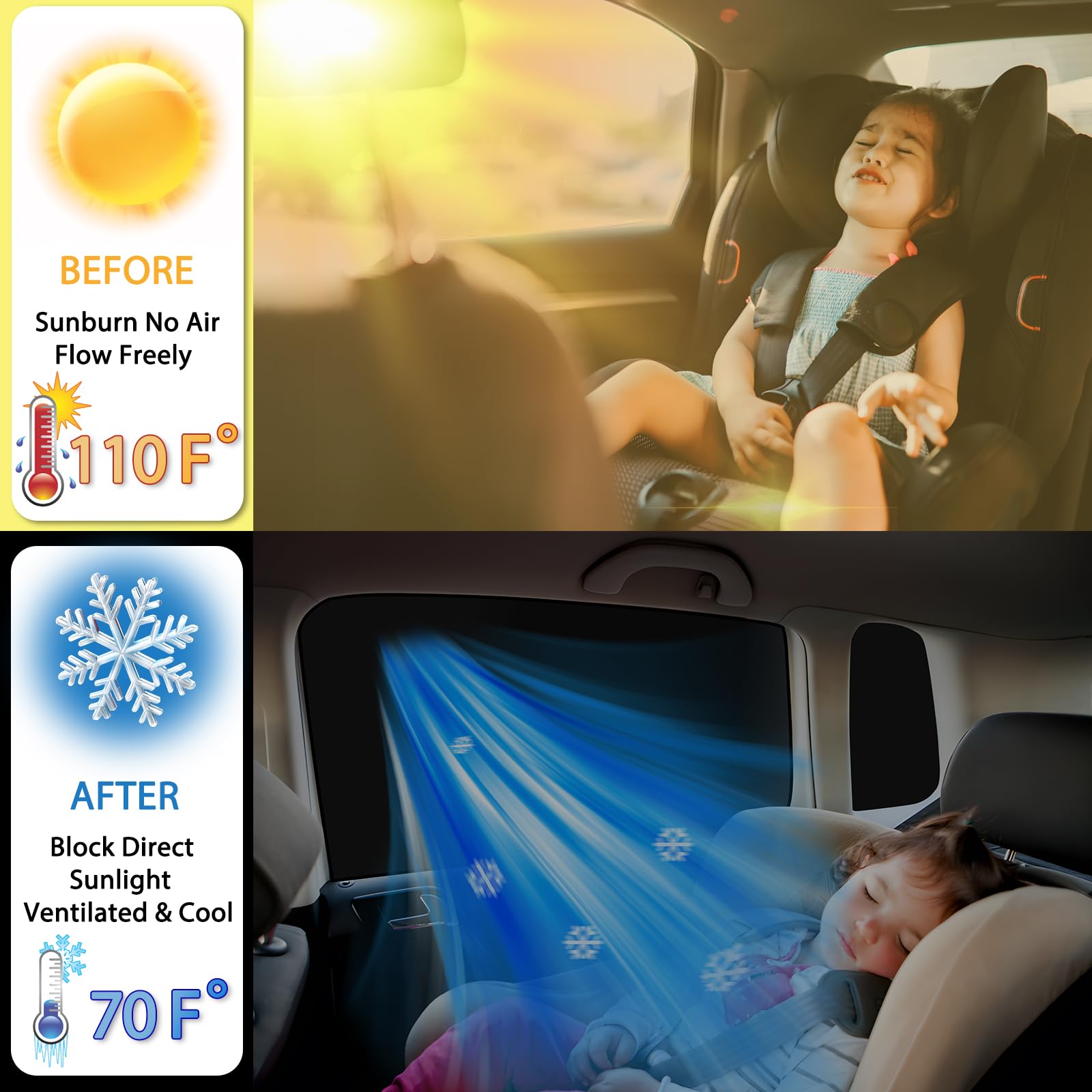 XCBYT 4-Pack Double-Sided Car Window Shades - Premium Privacy Curtains for Breastfeeding, Napping, Dressing, Camping, Road Trips, and Sun Protection
