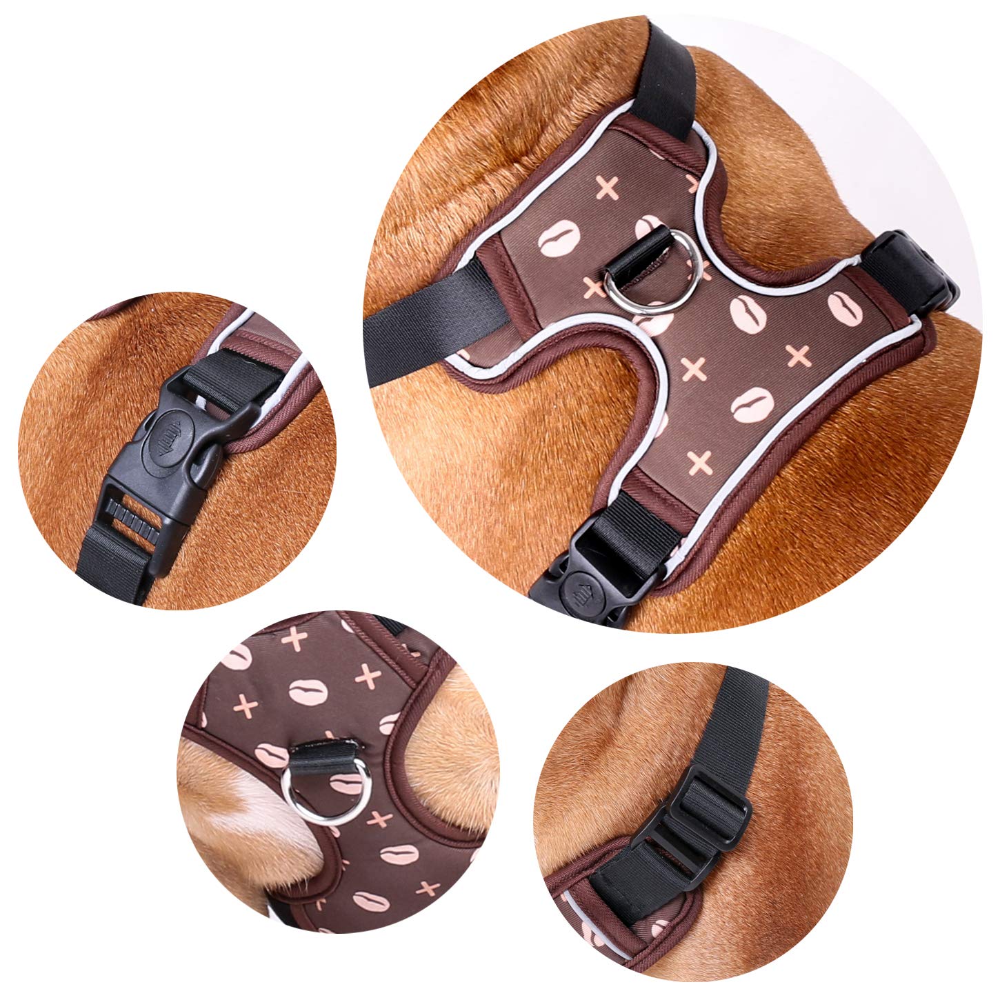 iChoue No Pull Dog Harness Vest - Soft Padded Adjustable Reflective Pet Vest for Small & Medium Dogs - Coffee Bean Color - Perfect for Walking, Running & Outdoor Adventures