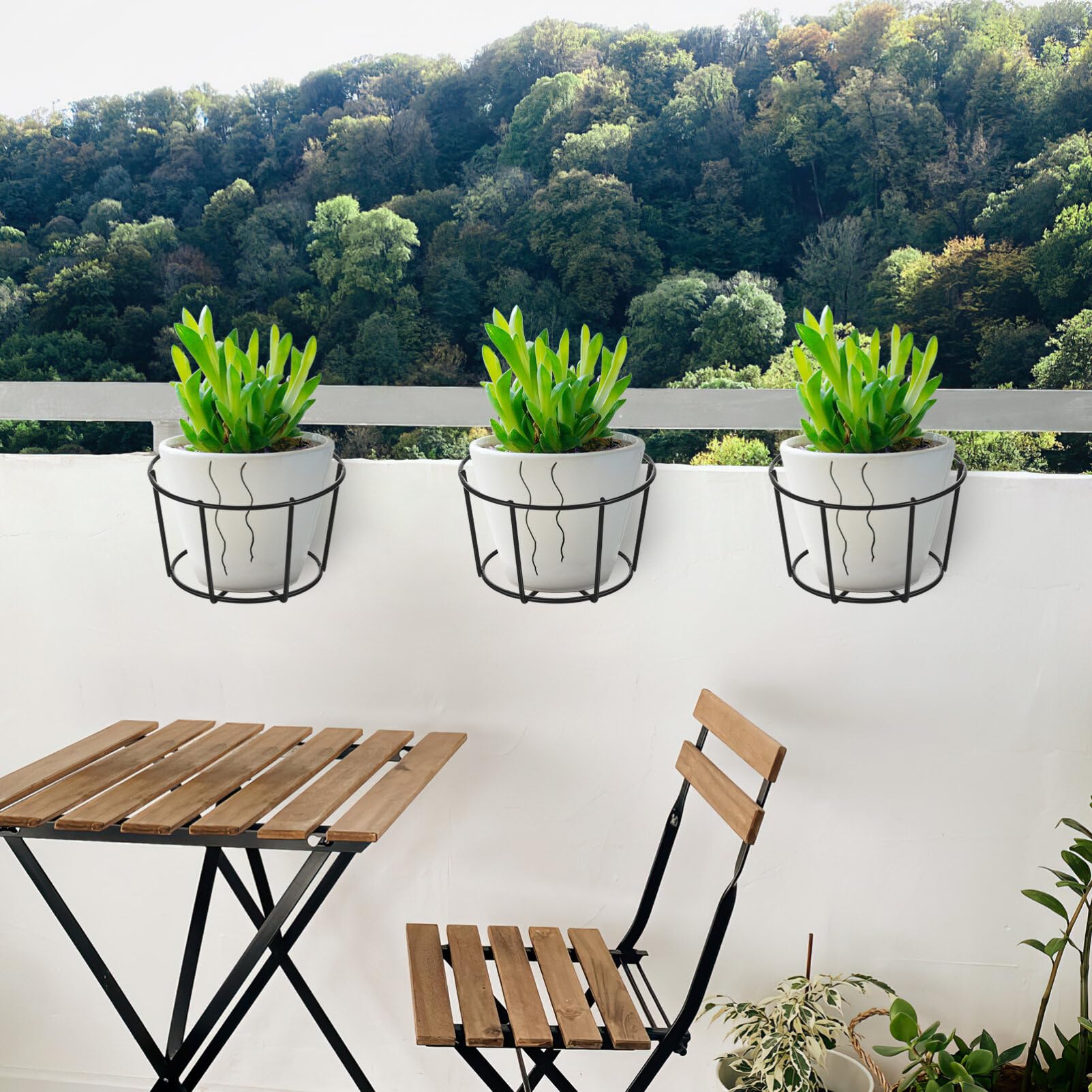 5-Piece Round Metal Hanging Planter Rack - Black Iron Wall Mounted Flower Pot Holder for Balcony, Garden & Fence Decor - Perfect for Hanging Plants, Herbs & Small Flowers
