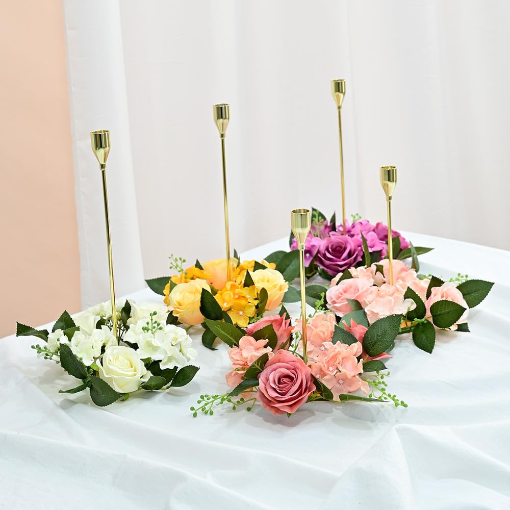 BEIJIALY 6-Pack Artificial Rose Candle Rings - 8 Inch Floral Candle Wreaths for Pillar Candles, Rustic Wedding Centerpiece, Christmas Holiday Table Decor - Perfect for Weddings, Parties & Home Decor