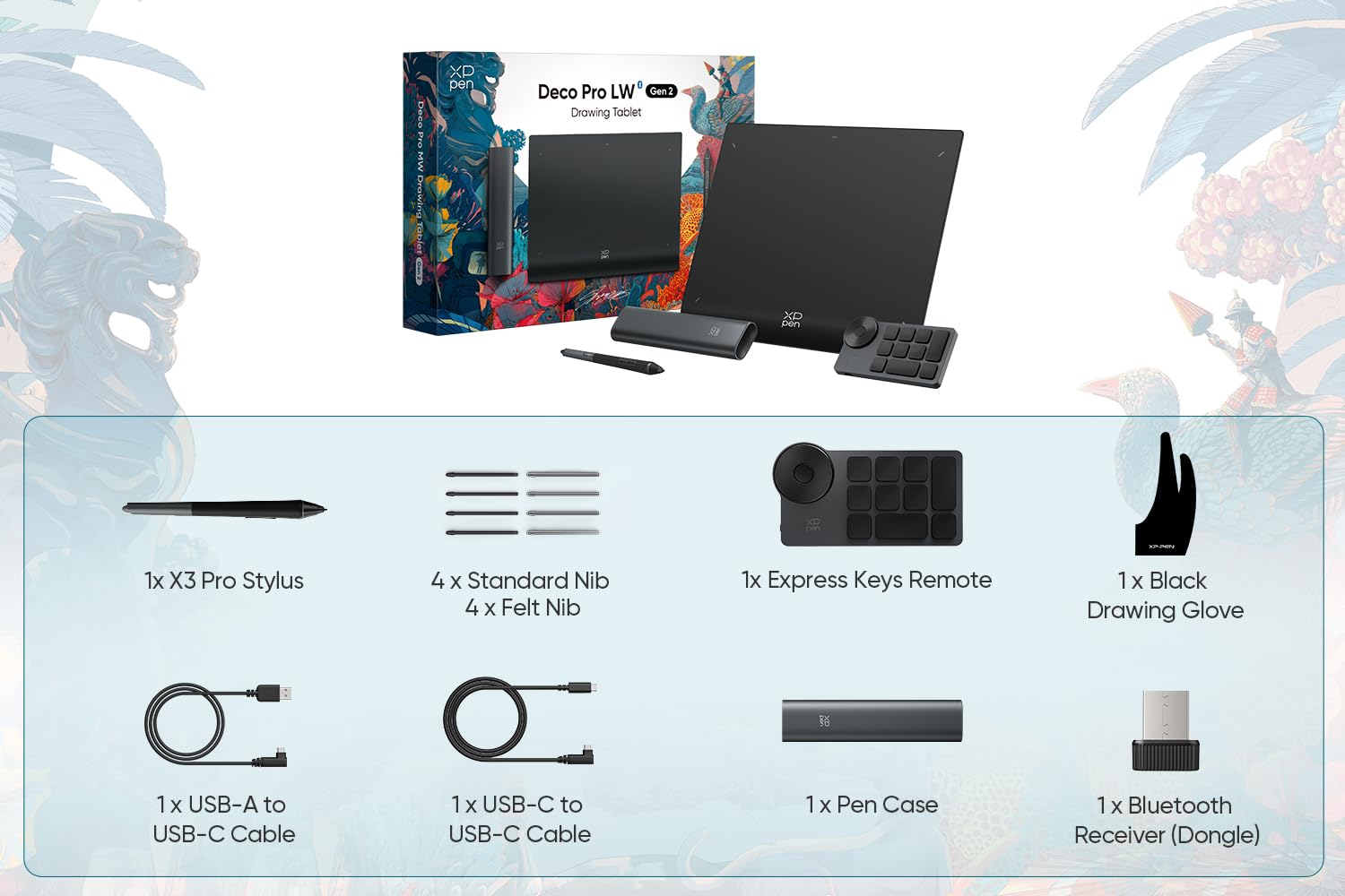 XPPen Deco Pro LW 2nd Generation 11 Inch Wireless Drawing Tablet with Bluetooth, X3 Pro Stylus & Mini Key-dial - Digital Graphics Tablet for Artists, Designers, Animators - Perfect for Digital Art Creation, Animation, Video Editing & Online Teaching