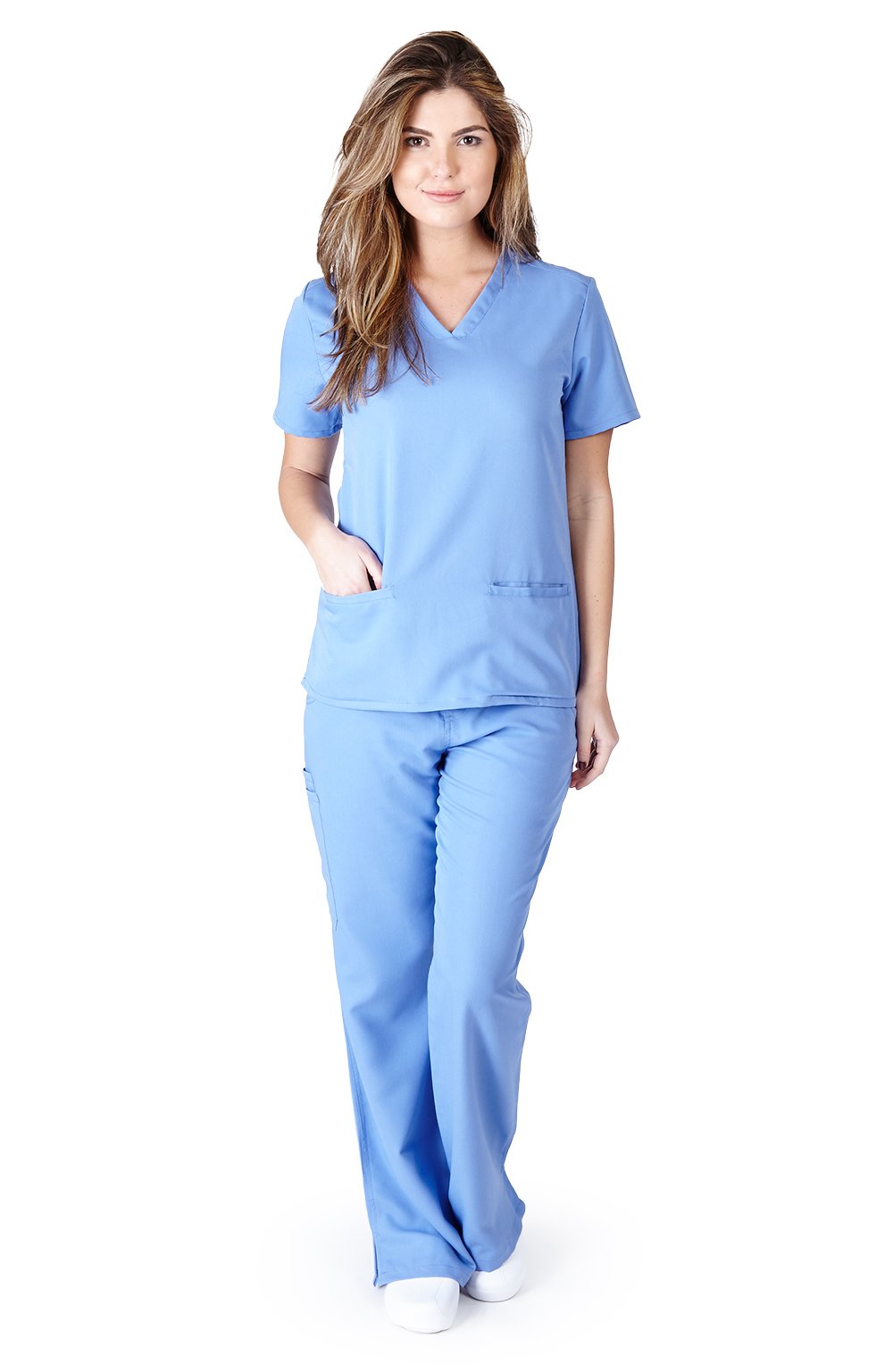 Ultra Soft Women's Two Pocket Scrub Top - Comfortable Ceil Blue Medical Uniform for Nurses & Healthcare Professionals | Perfect for Hospital Shifts & Clinical Work