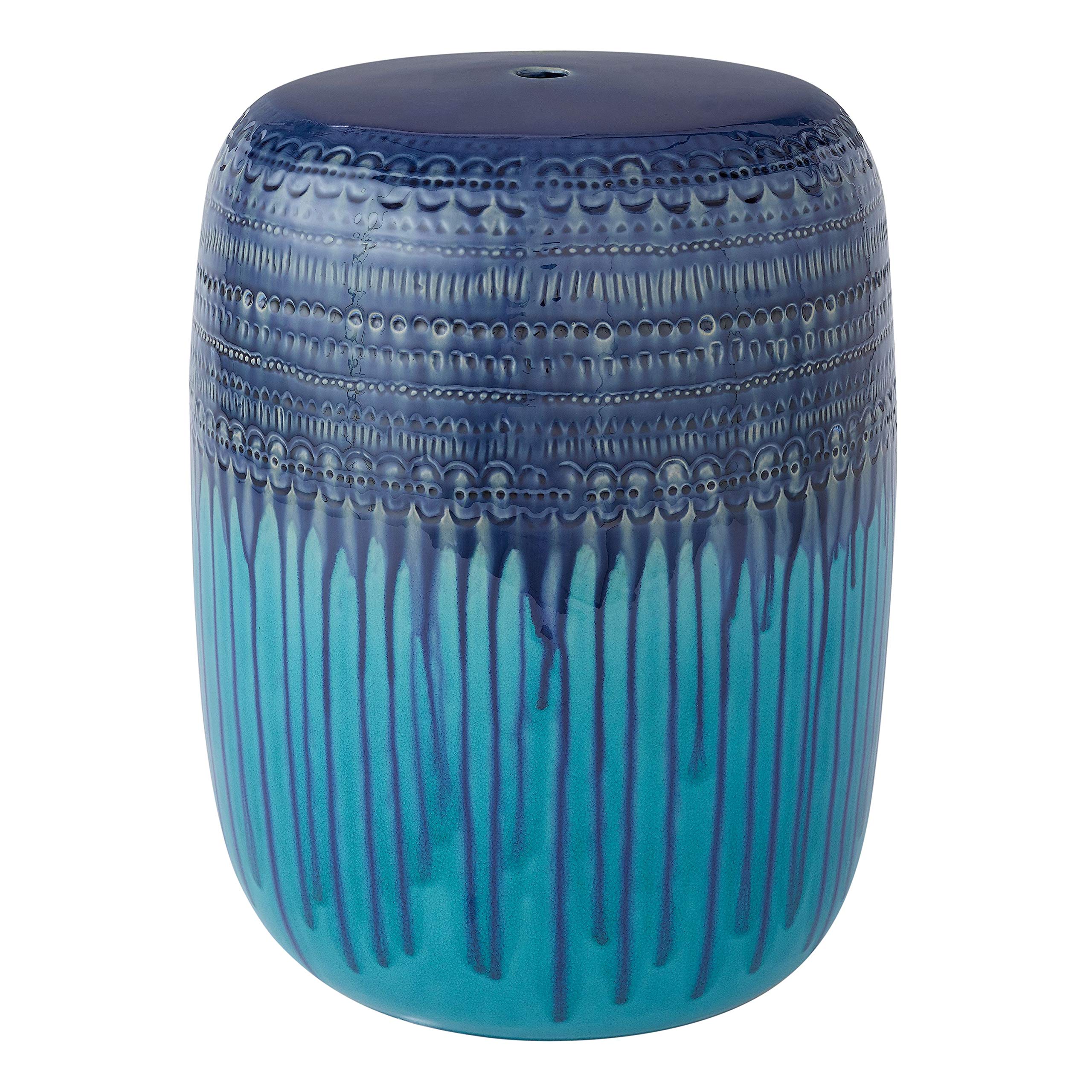 Kanizz Glazed Ceramic Stool - Indoor/Outdoor Decorative Chair, Round Side Table & Plant Stand (13.5