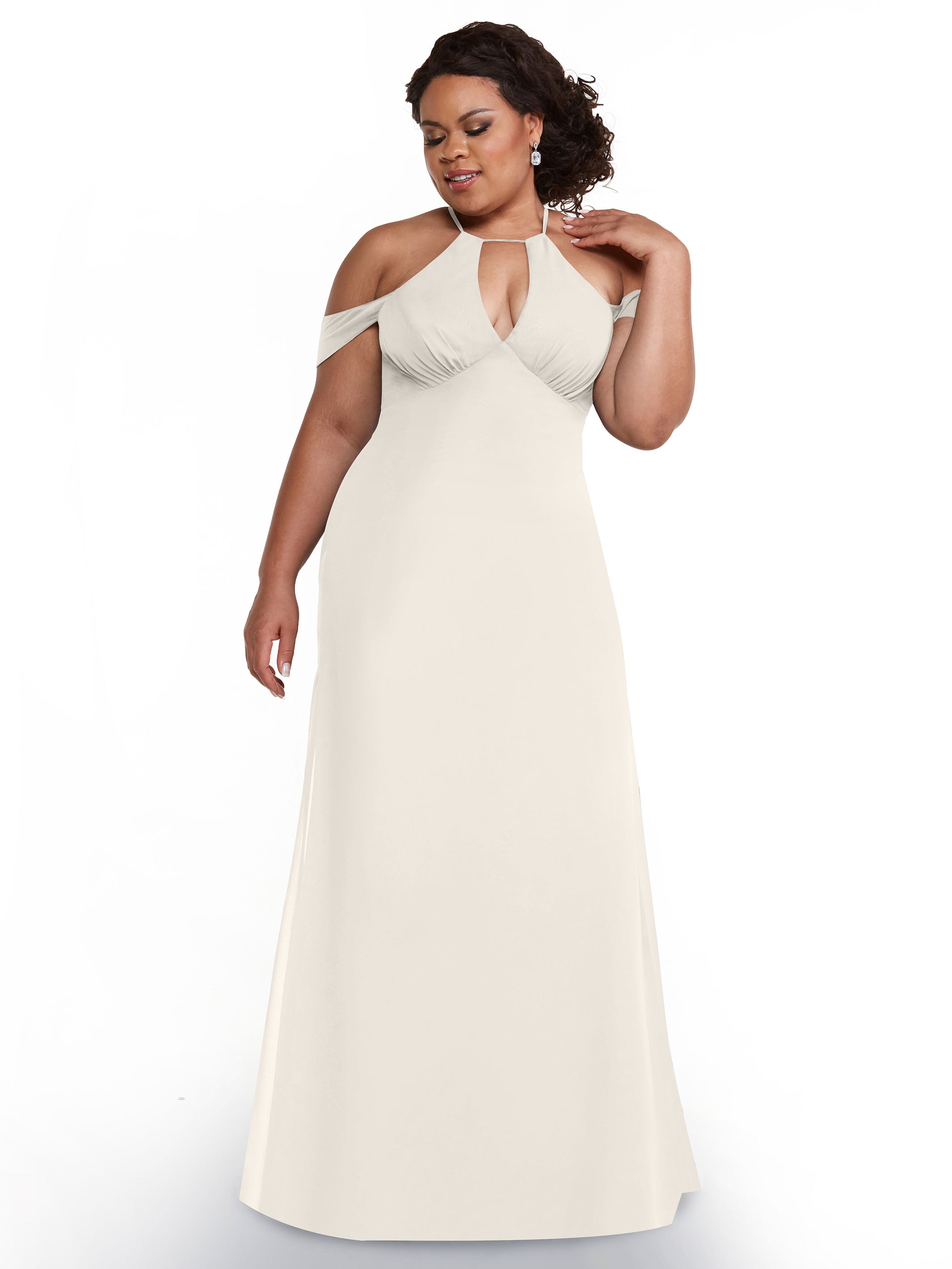 Elegant Off-the-Shoulder Chiffon Bridesmaid Dress with Halter Neckline - Perfect for Weddings, Formal Events & Special Occasions